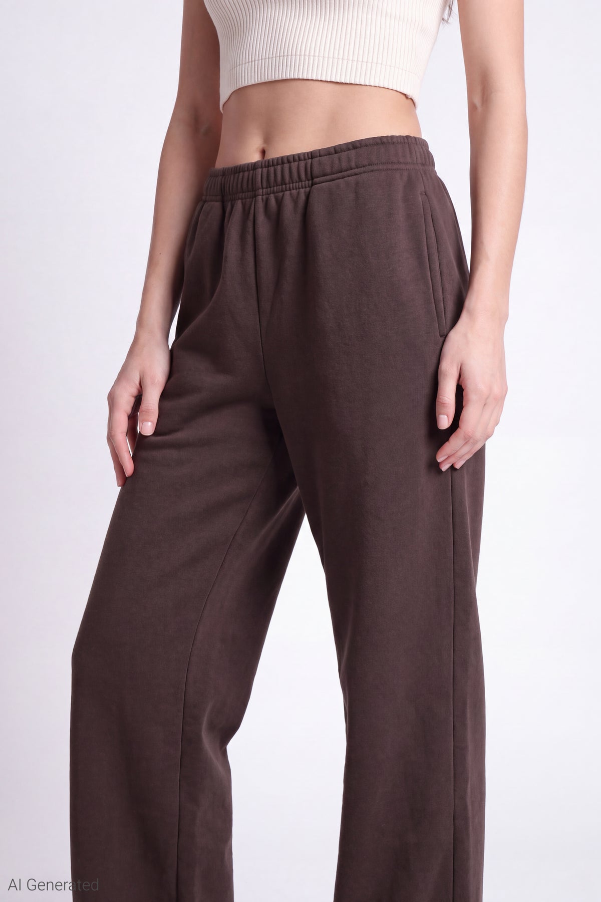 Alt View 3. Fleece Wide Leg Sweatpant - Brown