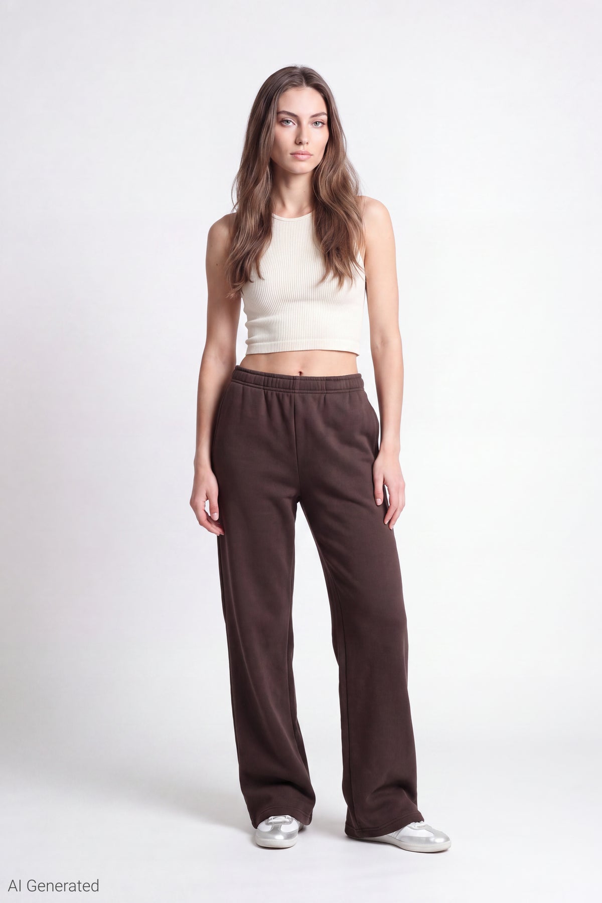 Fleece Wide Leg Sweatpant - Brown