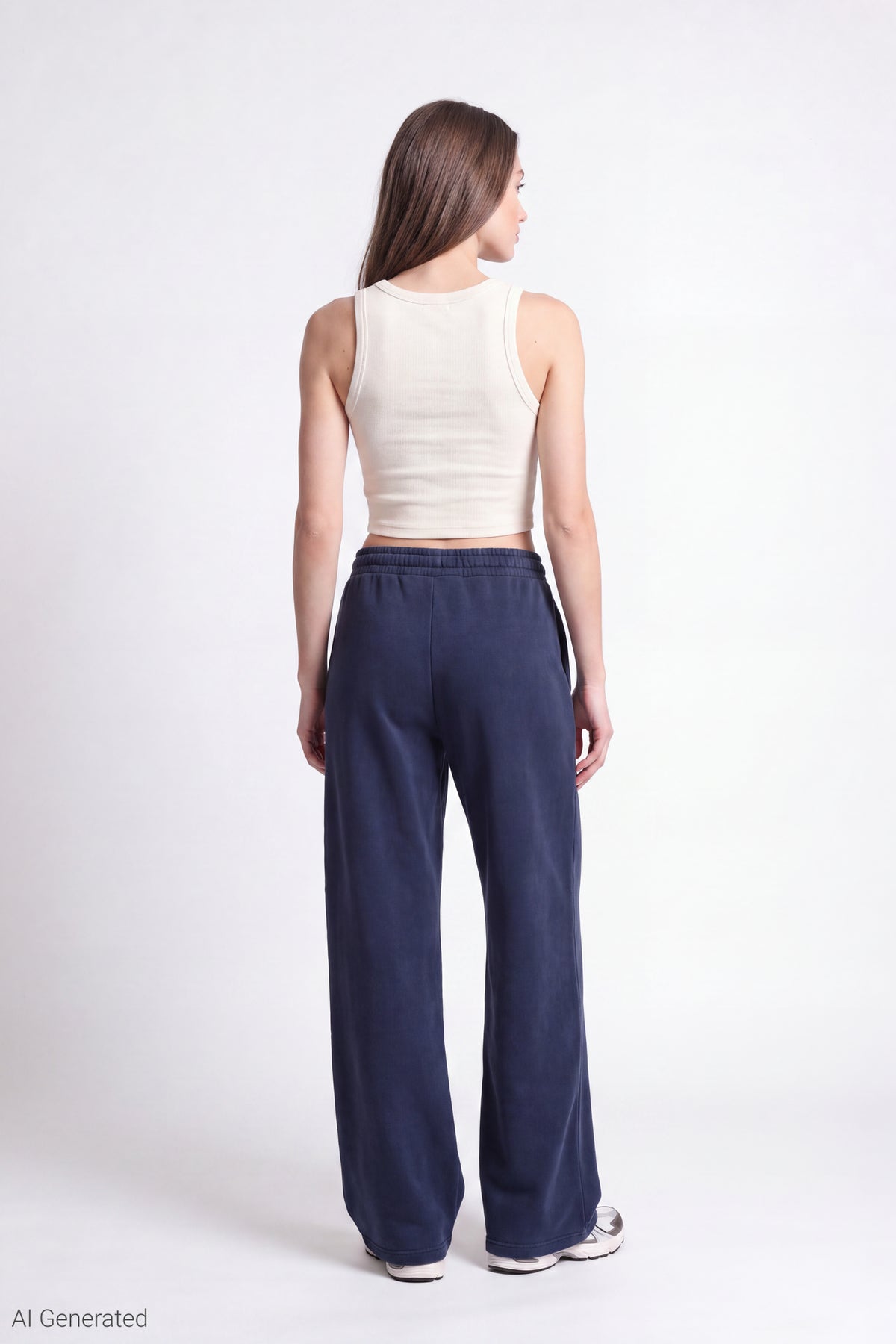 Alt View 2. Fleece Wide Leg Sweatpant - Navy