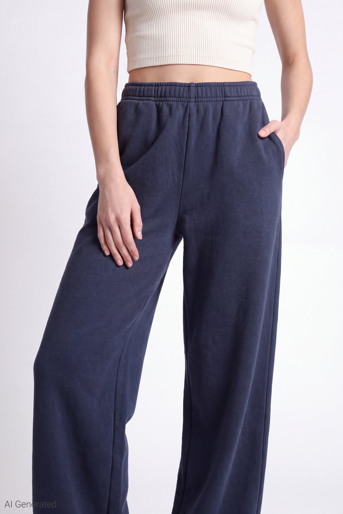 Alt View 3. Fleece Wide Leg Sweatpant - Navy