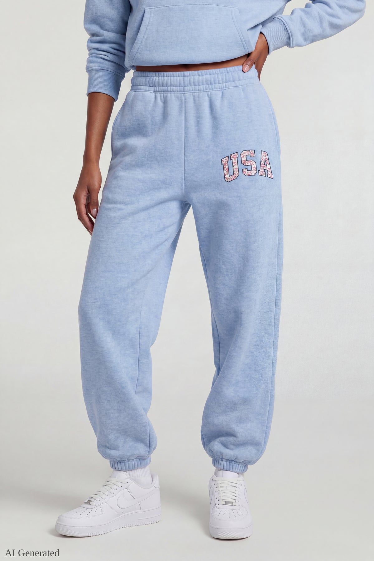 Alt View 2. Fleece Graphic Jogger - Baby Blue