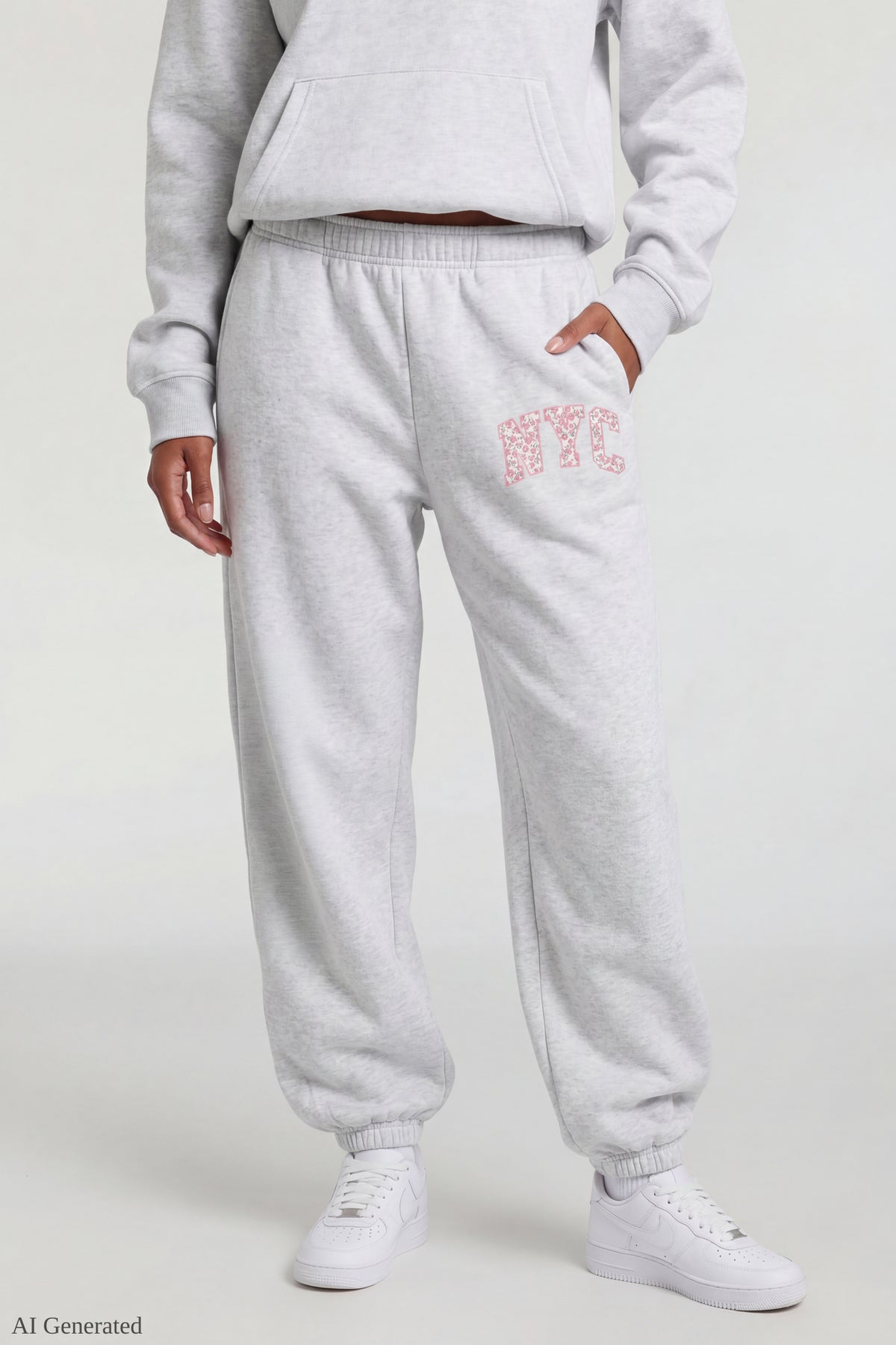 Alt View 2. Fleece Graphic Jogger - Light Grey