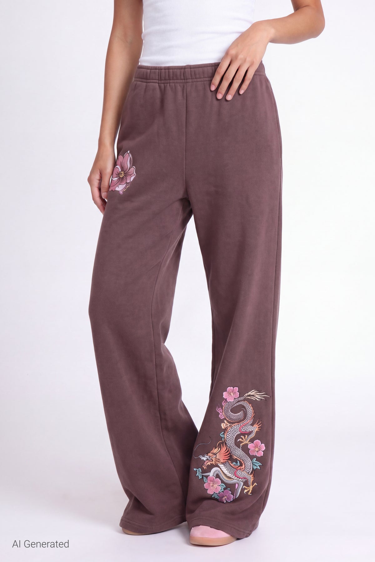 Alt View 3. Fleece Graphic Wide Leg Sweatpant - Brown