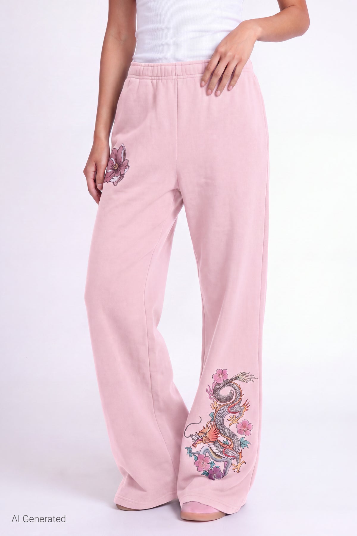 Alt View 3. Fleece Graphic Wide Leg Sweatpant - Pink