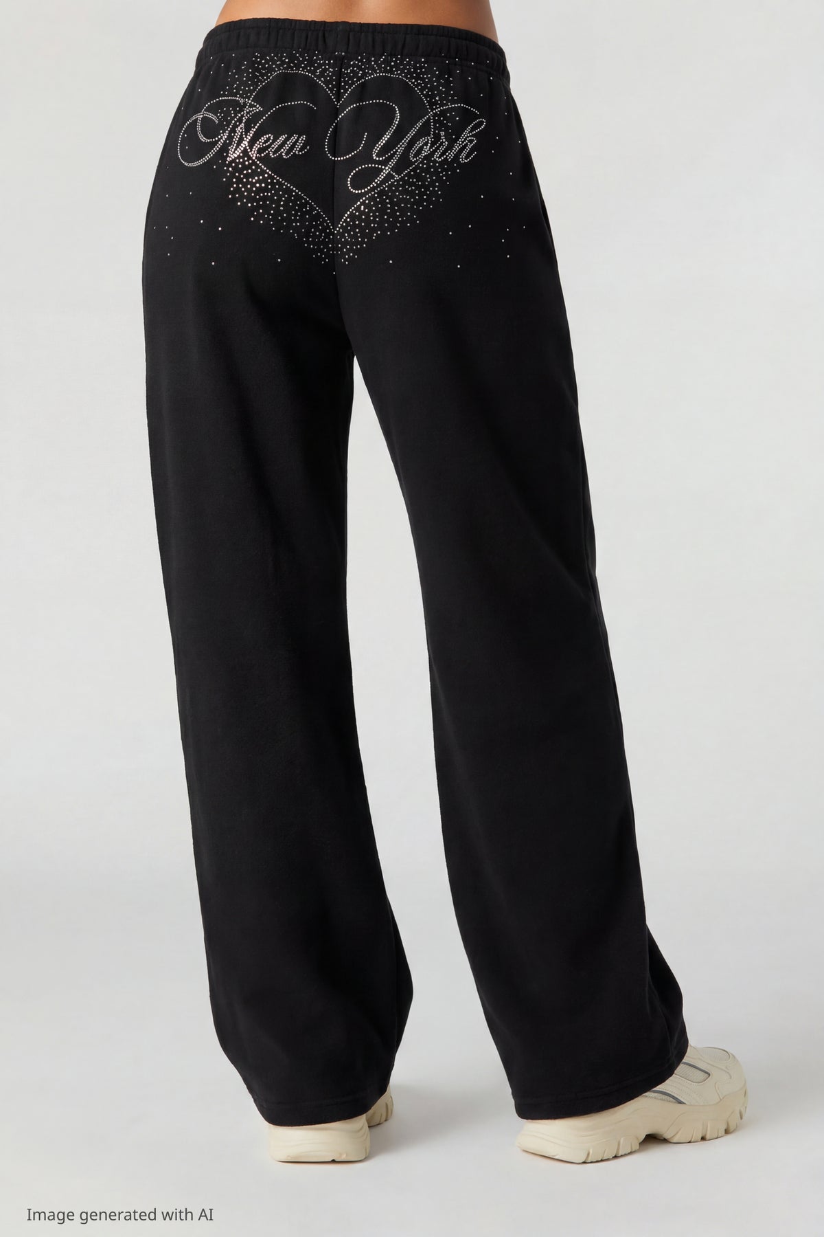 Alt View 3. Fleece Rhinestone Wide Leg Sweatpant - Black