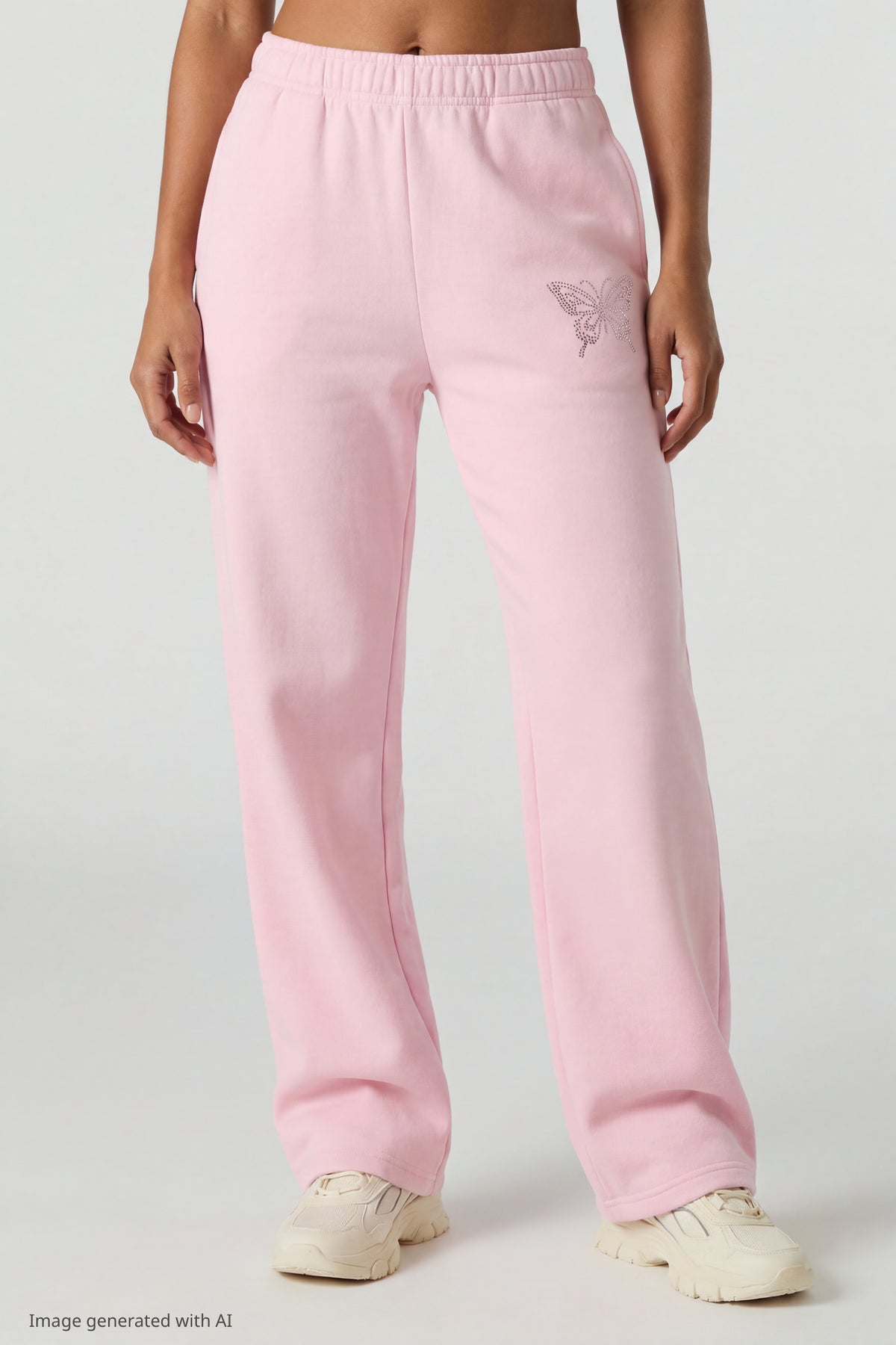 Alt View 3. Fleece Rhinestone Wide Leg Sweatpant - Pink