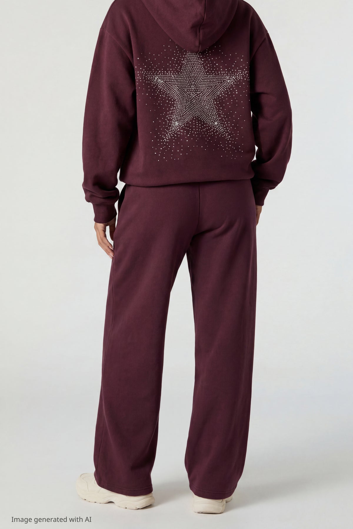 Alt View 3. Fleece Rhinestone Wide Leg Sweatpant - Burgundy