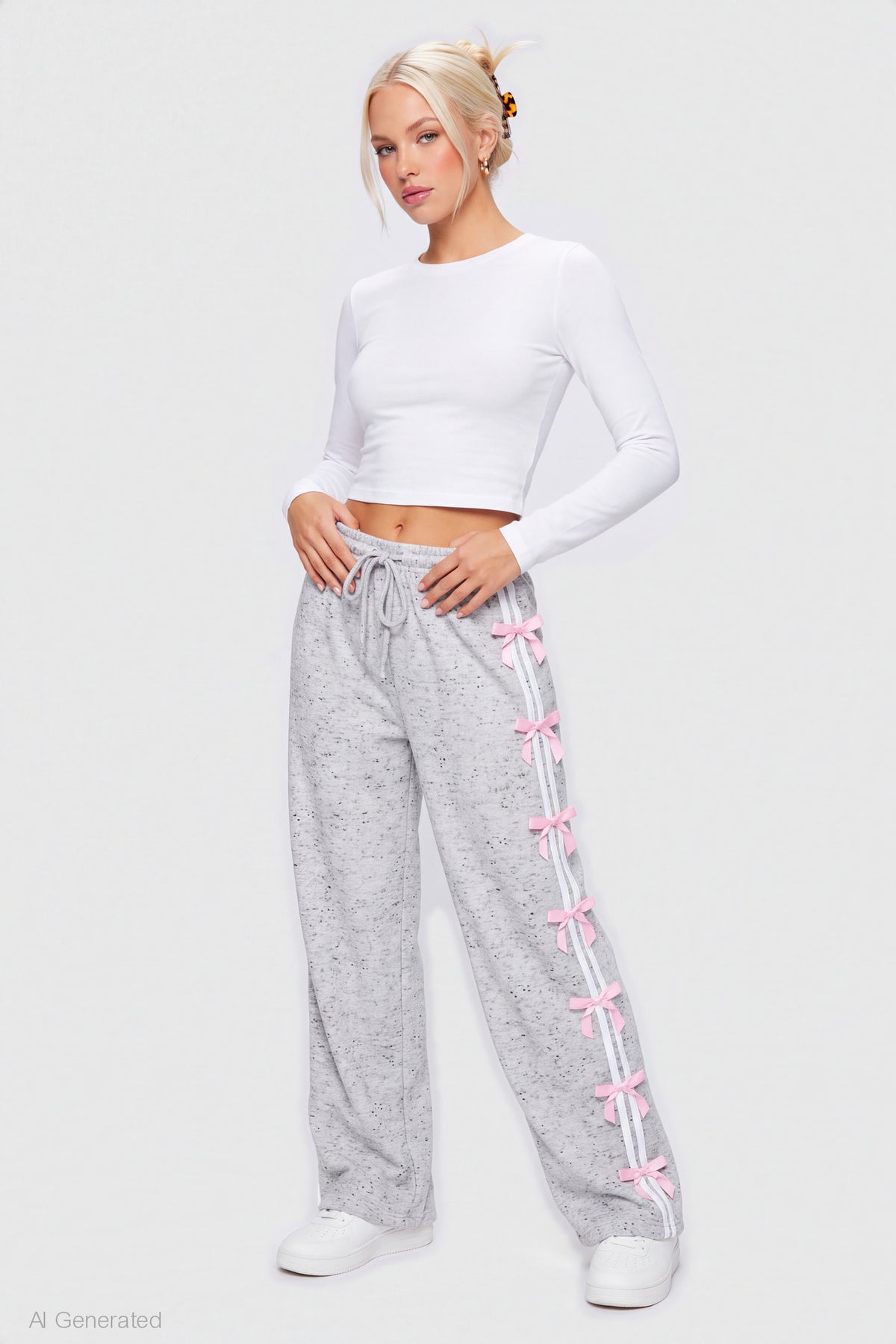 Bow Trim Sweatpant - Heather Grey