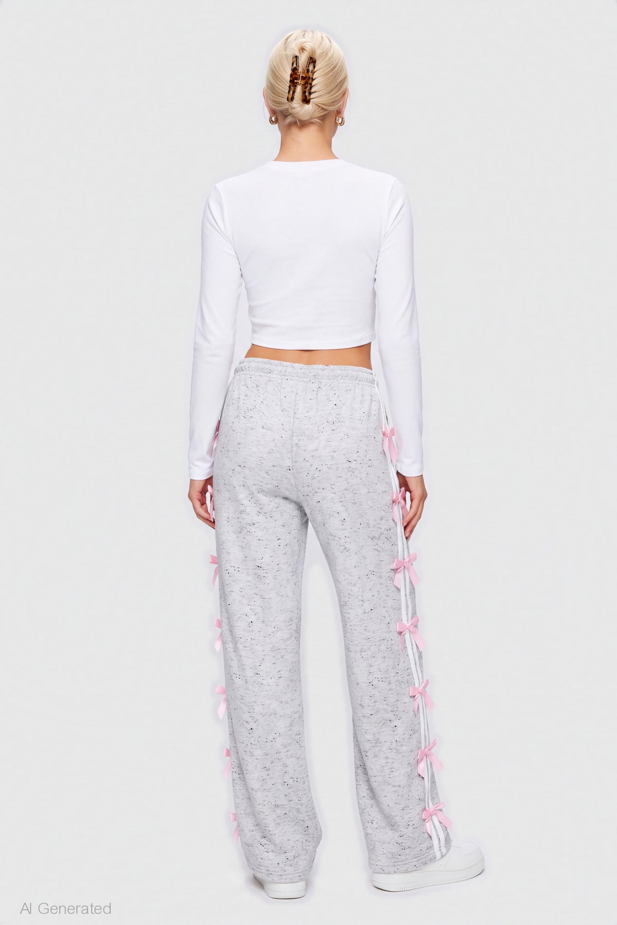 Alt View 2. Bow Trim Sweatpant - Heather Grey