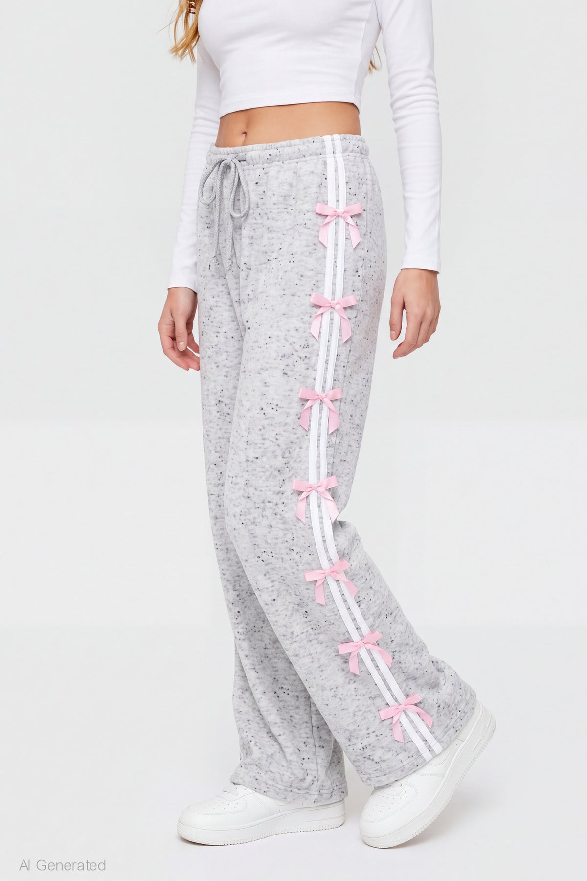 Alt View 3. Bow Trim Sweatpant - Heather Grey
