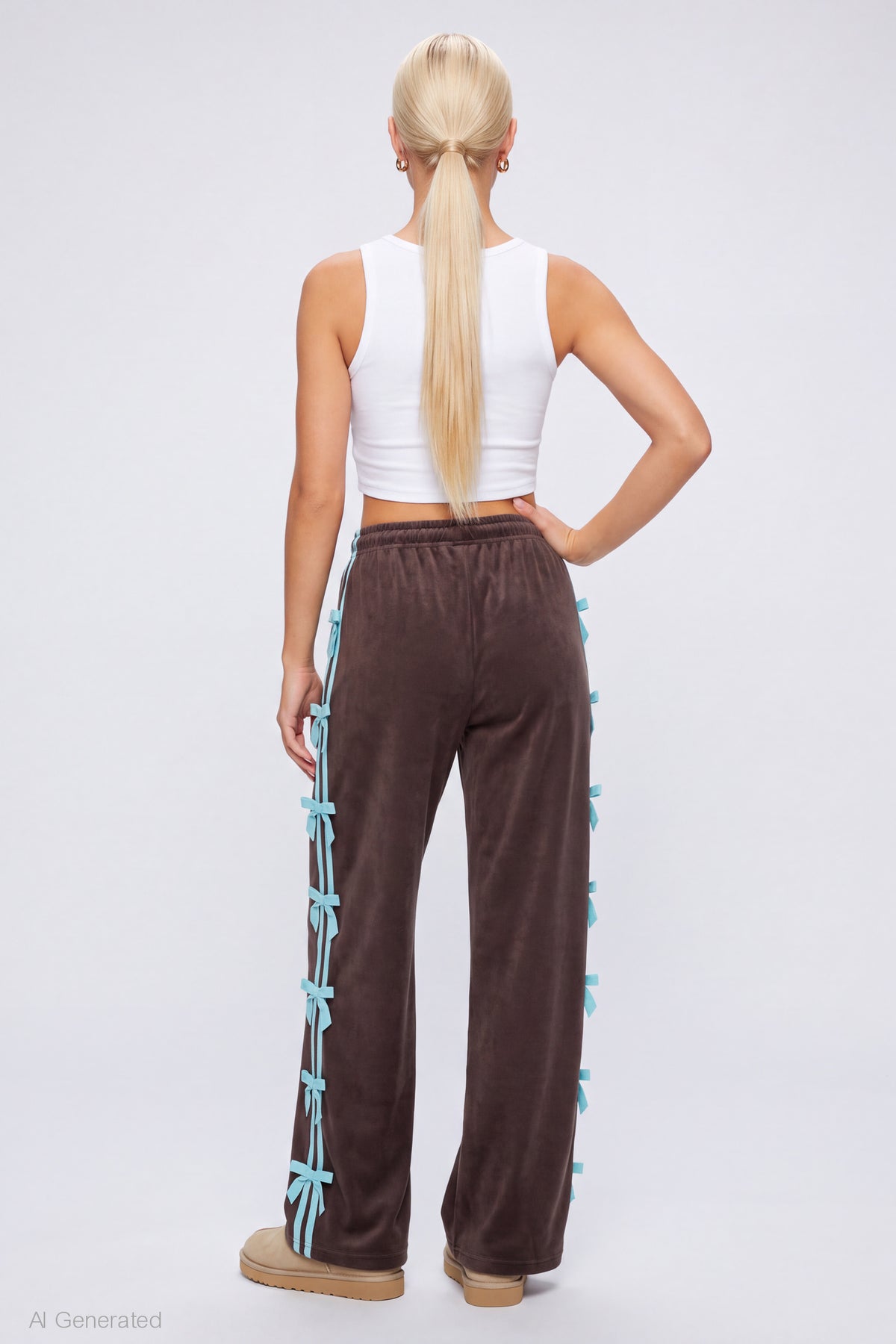 Alt View 2. Bow Trim Sweatpant - Brown