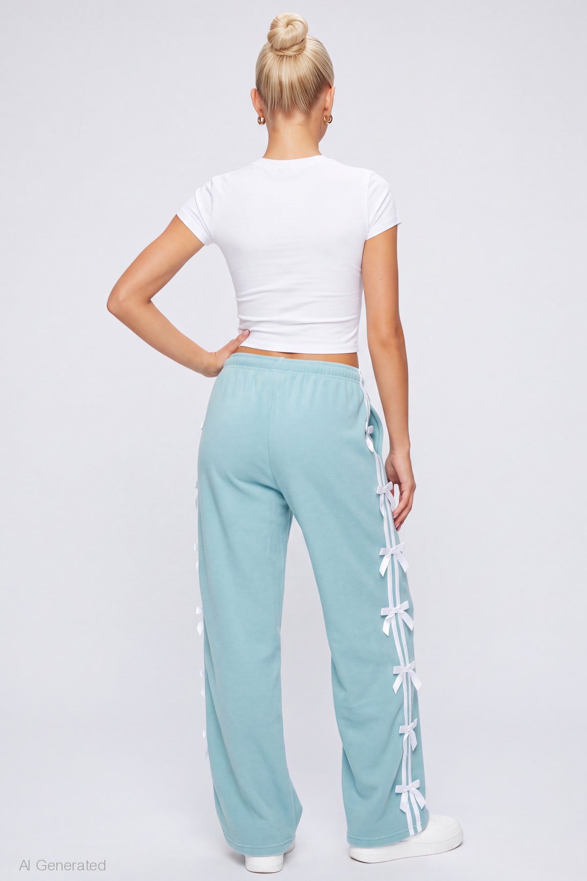 Alt View 2. Bow Trim Sweatpant - Light Blue