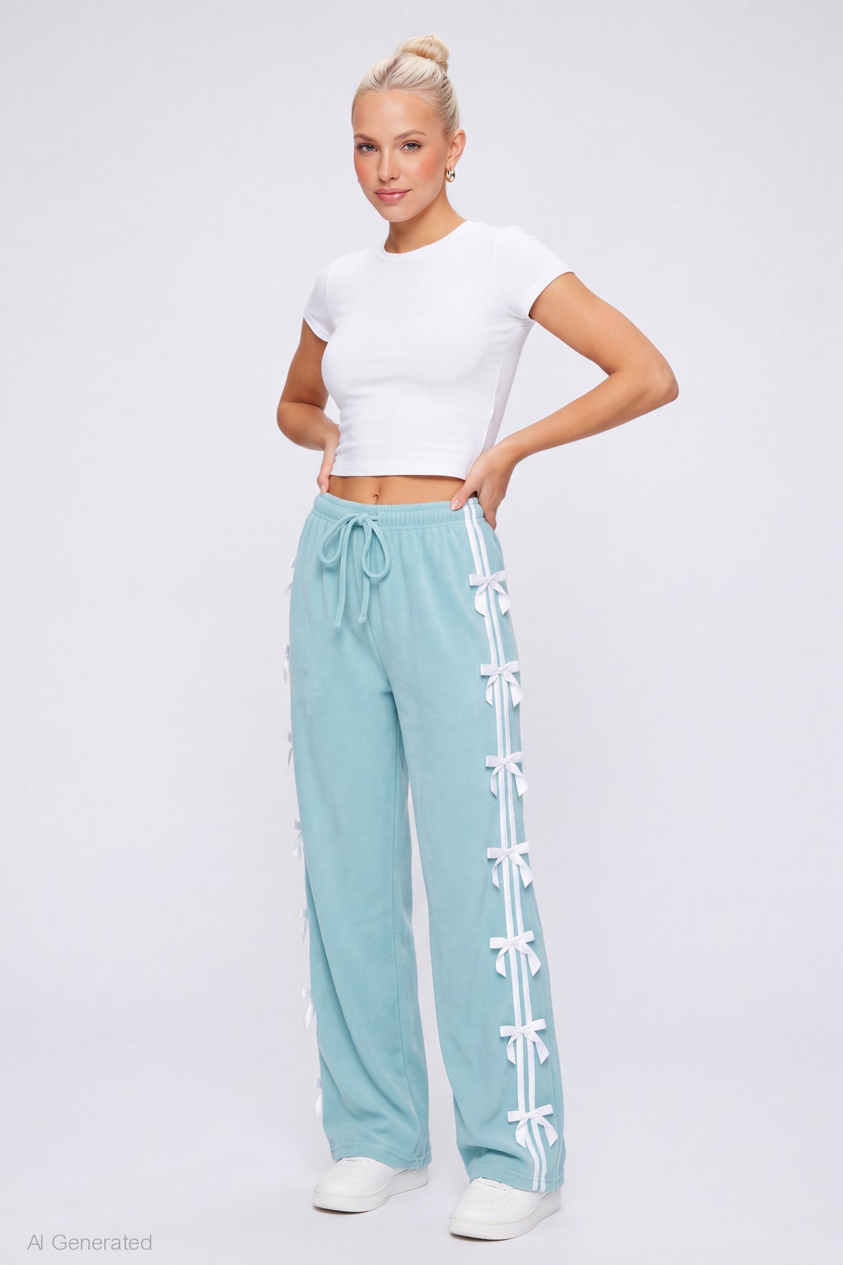 Bow Trim Sweatpant - Light Blue