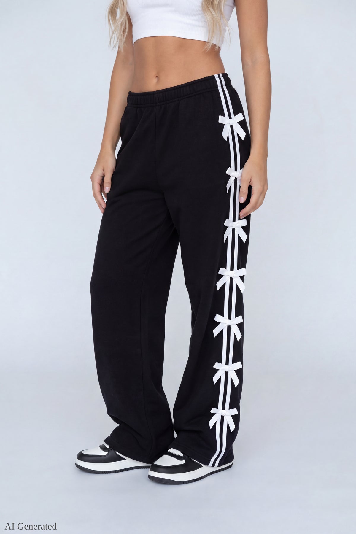 Alt View 3. Fleece 3D Bow Wide Leg Sweatpant - Black