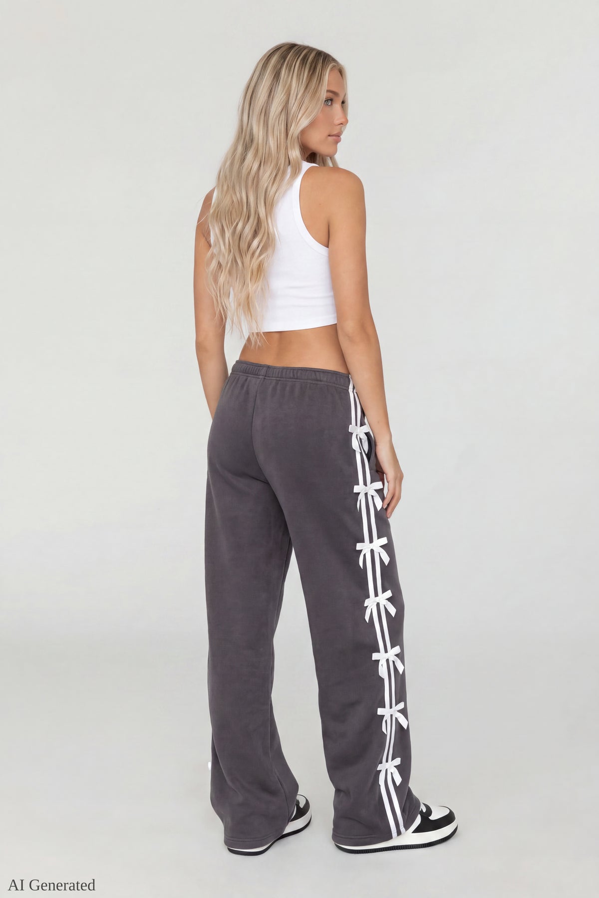 Alt View 2. Fleece 3D Bow Wide Leg Sweatpant - Charcoal