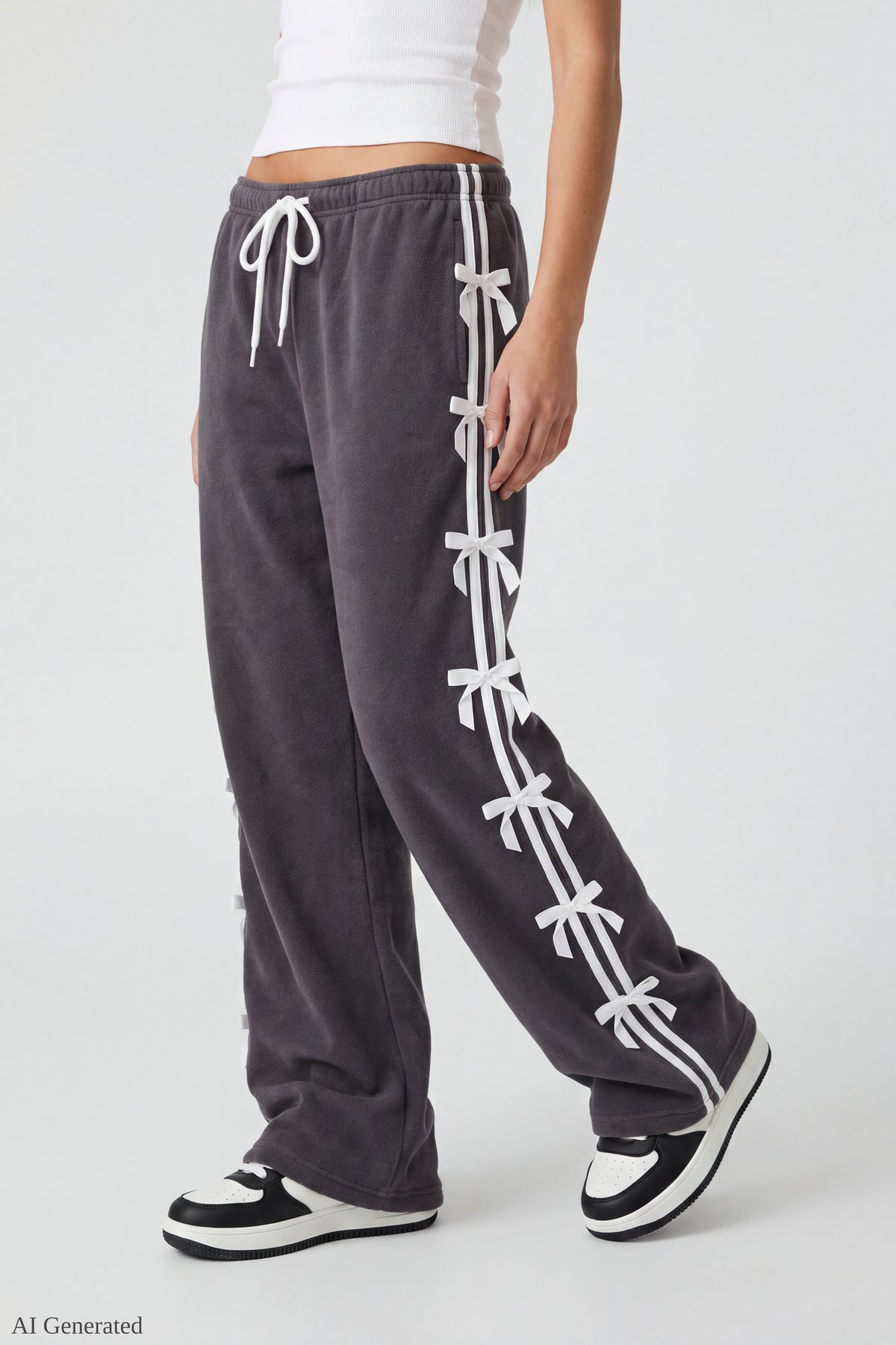 Alt View 3. Fleece 3D Bow Wide Leg Sweatpant - Charcoal