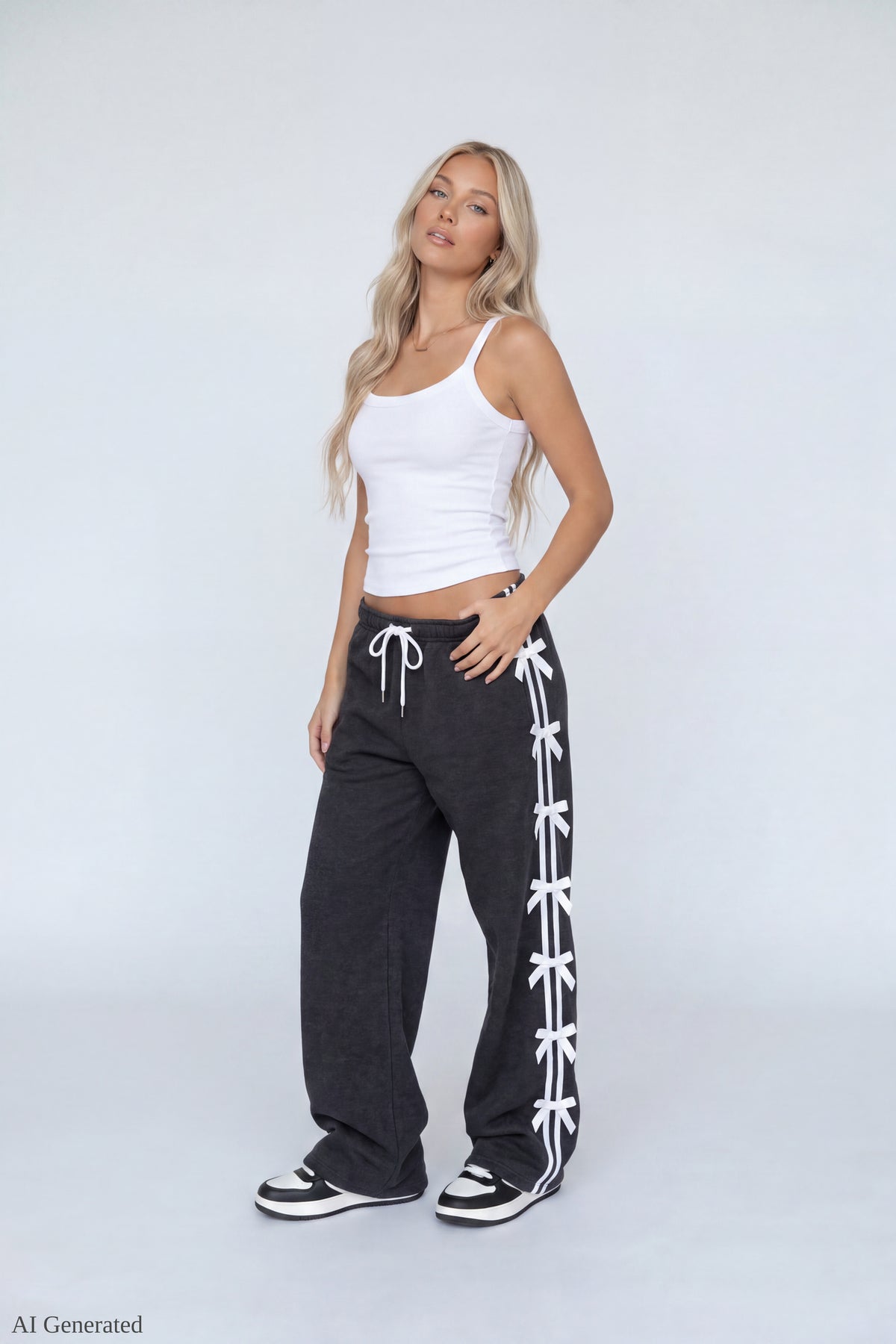 Fleece 3D Bow Wide Leg Sweatpant - Charcoal