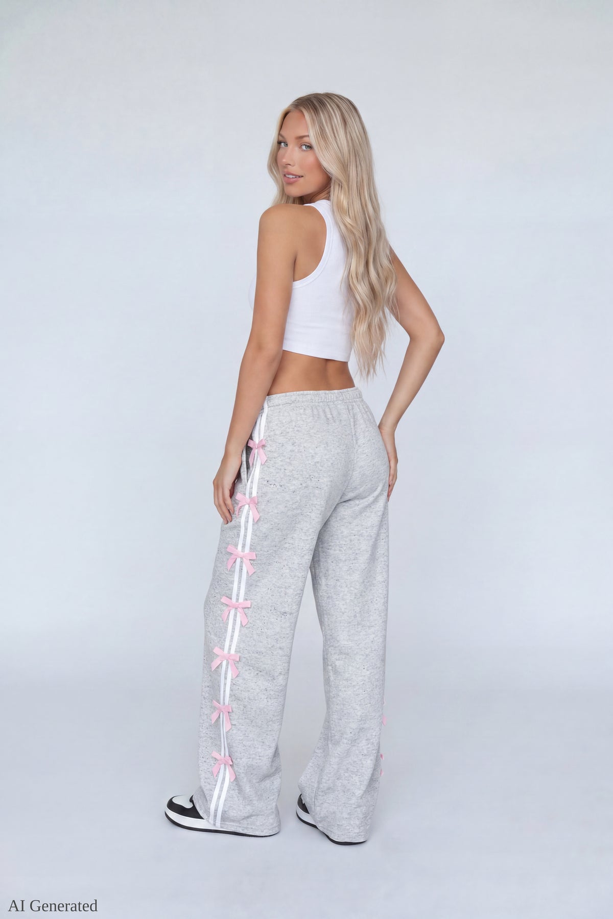 Alt View 2. Fleece 3D Bow Wide Leg Sweatpant - Heather Grey