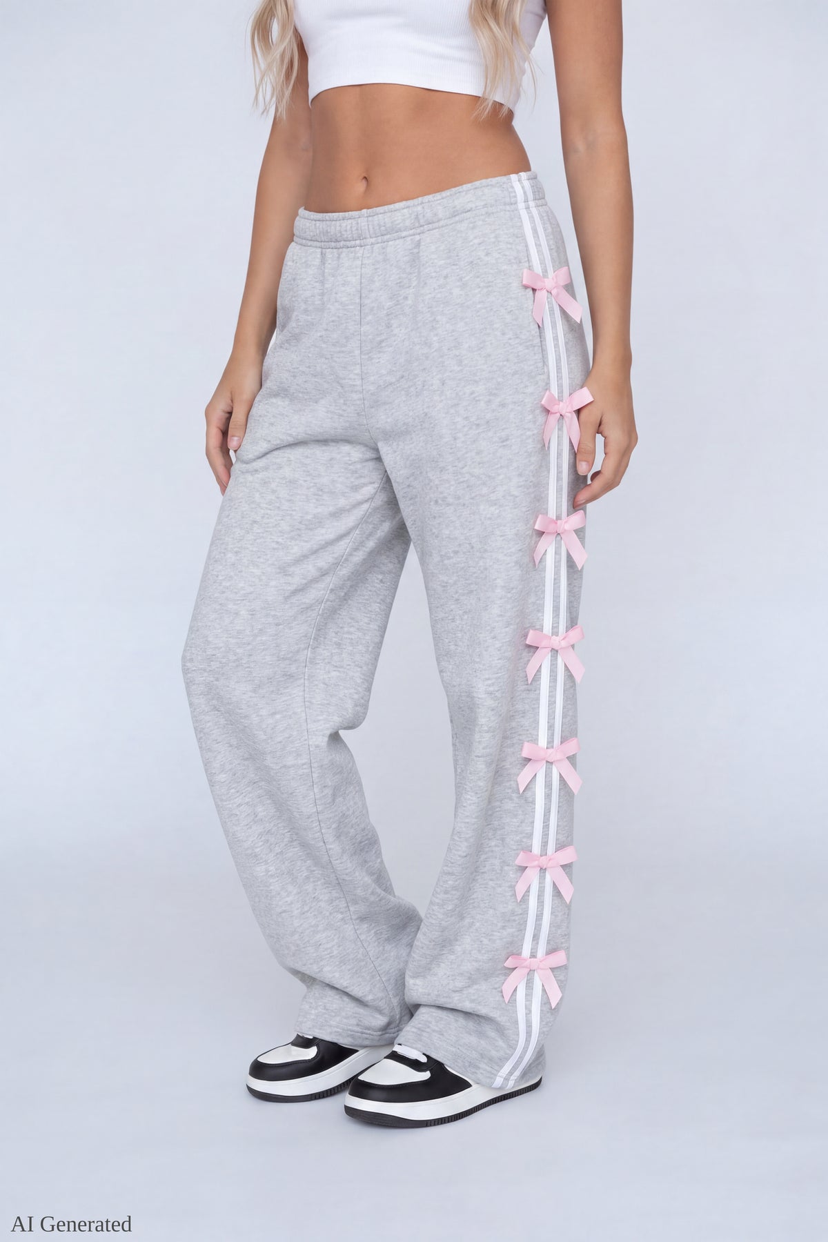 Alt View 3. Fleece 3D Bow Wide Leg Sweatpant - Heather Grey