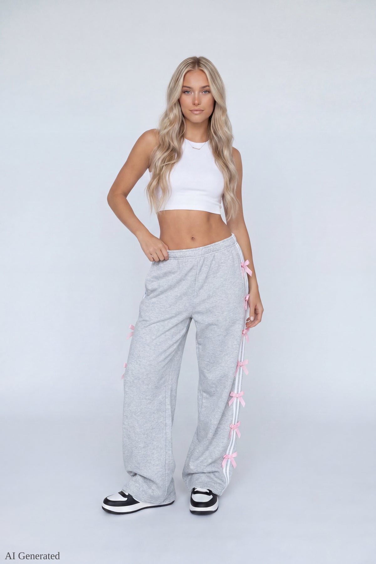 Fleece 3D Bow Wide Leg Sweatpant - Heather Grey