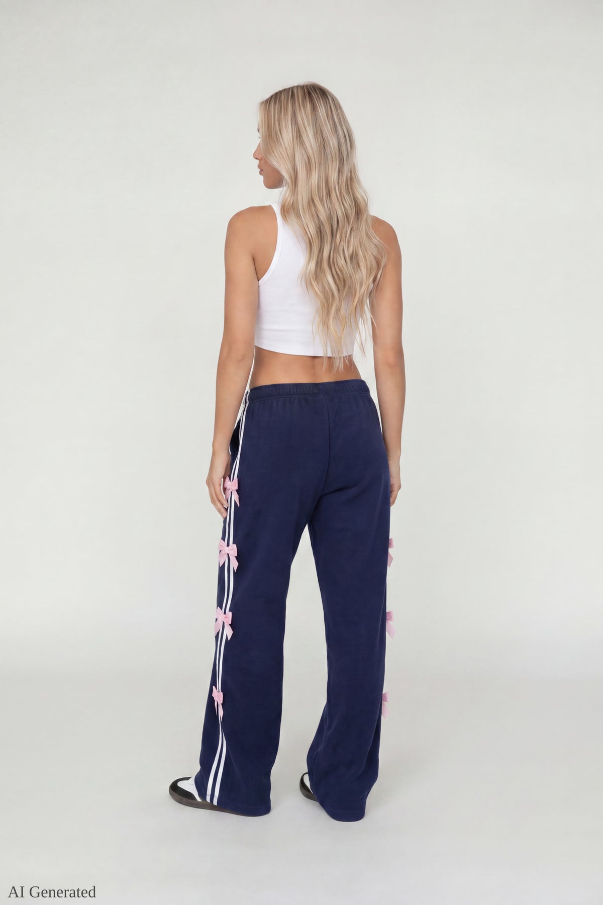 Alt View 2. Fleece 3D Bow Wide Leg Sweatpant - Navy