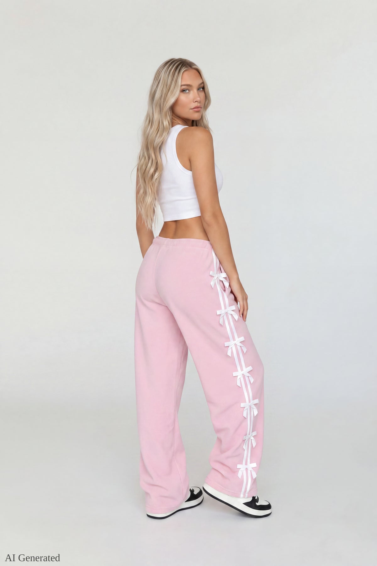 Alt View 2. Fleece 3D Bow Wide Leg Sweatpant - Pink