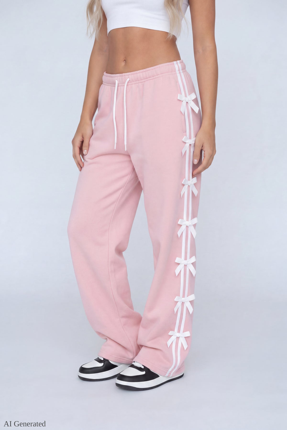 Alt View 3. Fleece 3D Bow Wide Leg Sweatpant - Pink