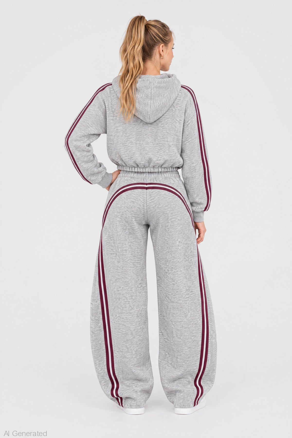 Alt View 2. Striped Trim Barrel Leg Jogger - Heather Grey
