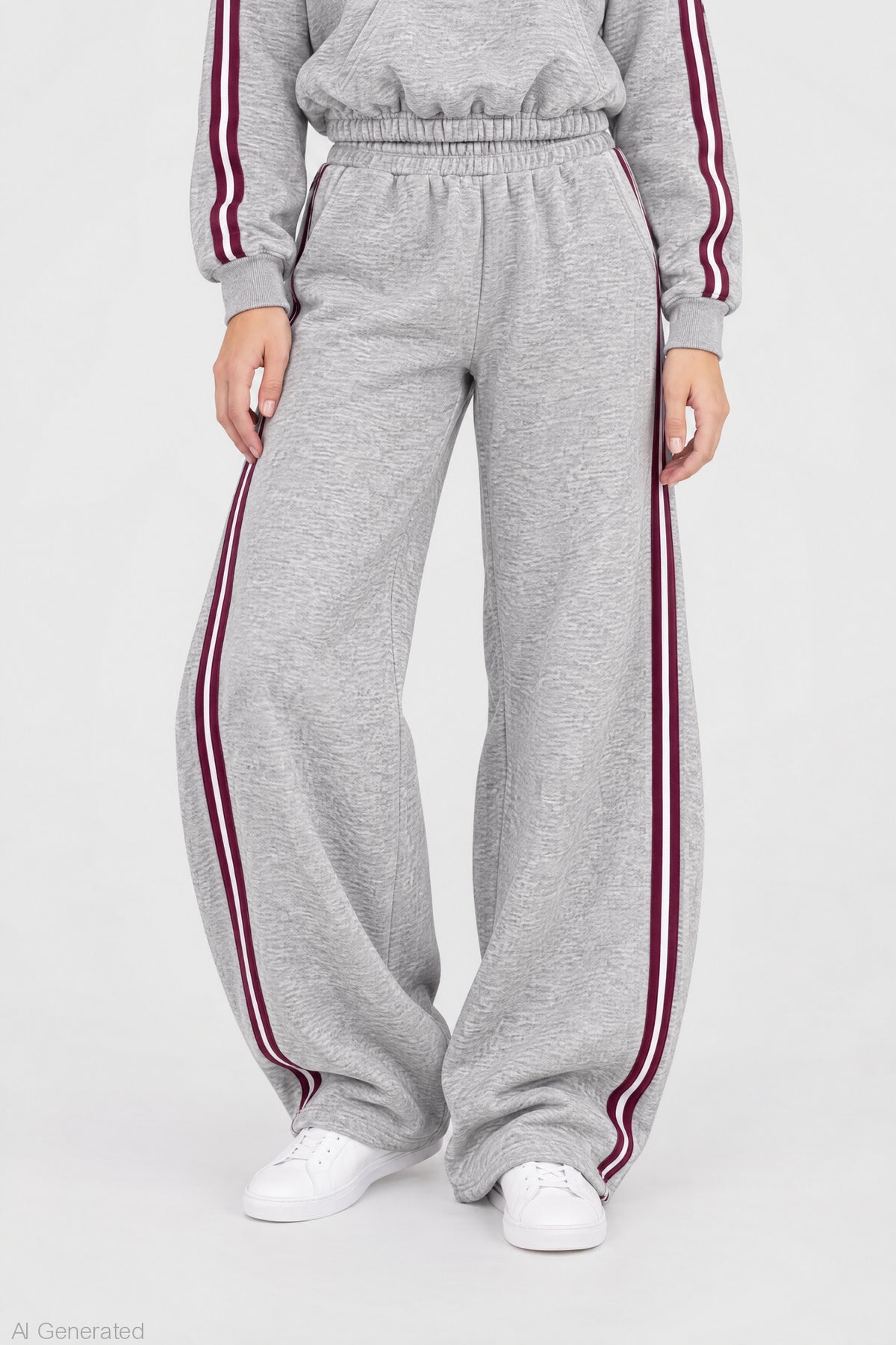 Alt View 3. Striped Trim Barrel Leg Jogger - Heather Grey
