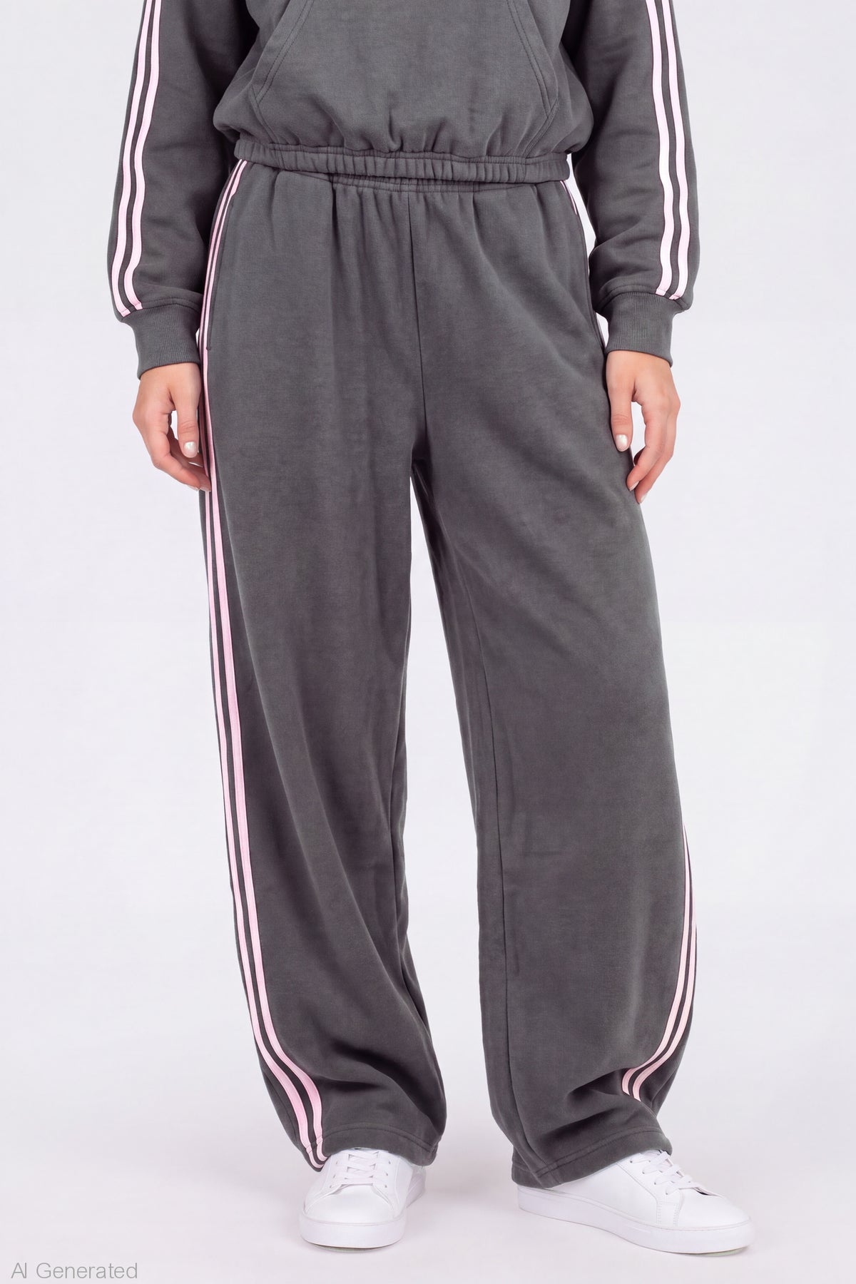 Alt View 3. Striped Trim Barrel Leg Jogger - Dark Grey