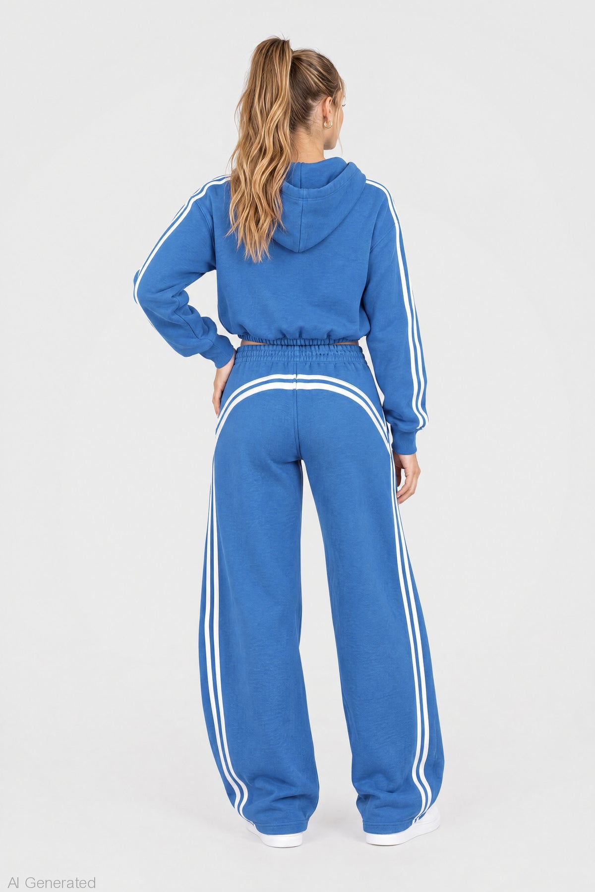 Alt View 2. Striped Trim Barrel Leg Jogger - Blue
