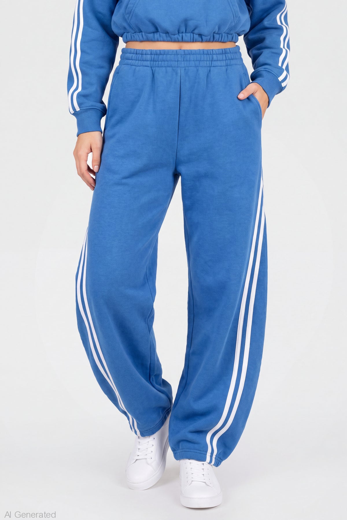 Alt View 3. Striped Trim Barrel Leg Jogger - Blue