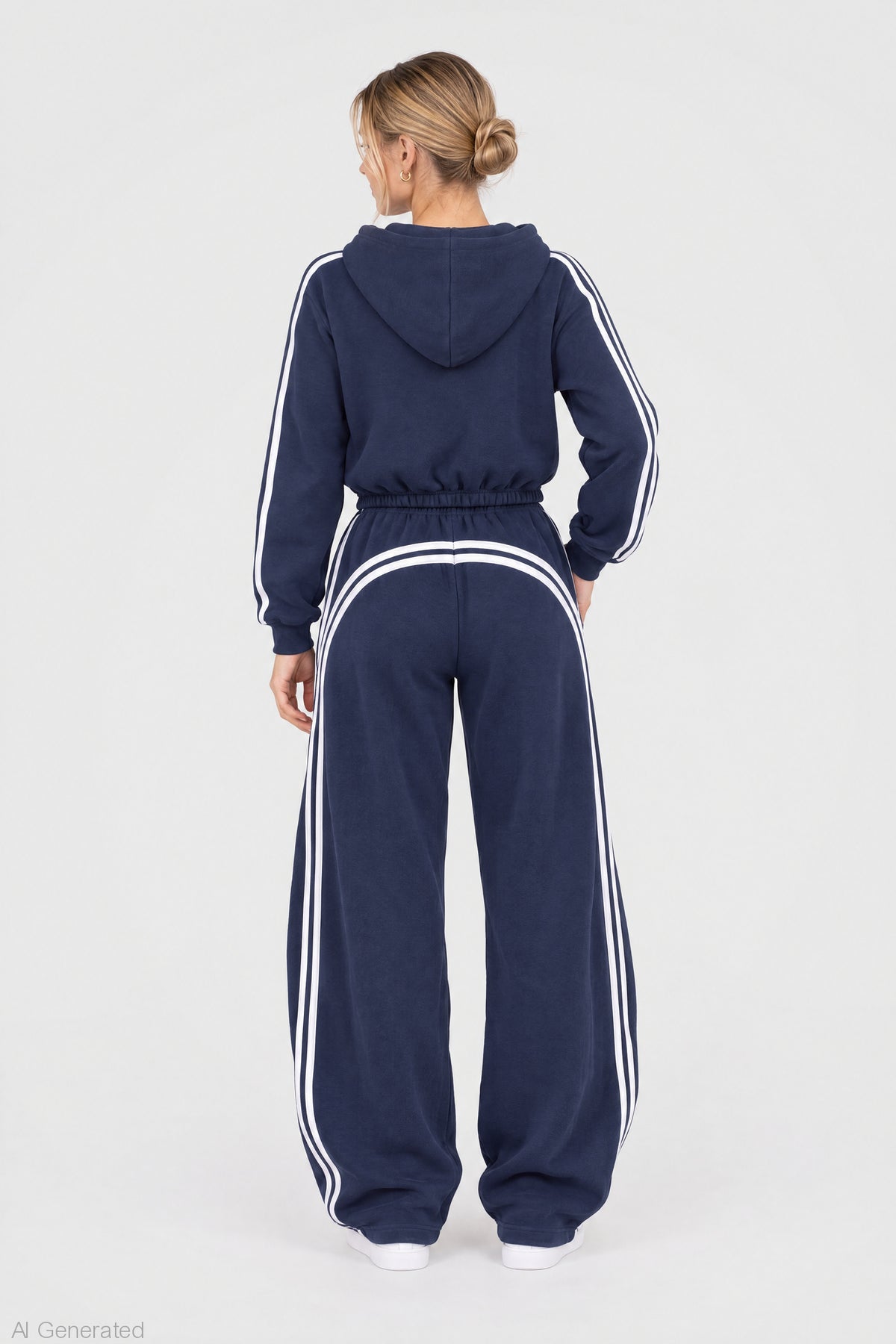 Alt View 2. Striped Trim Barrel Leg Jogger - Dark Blue