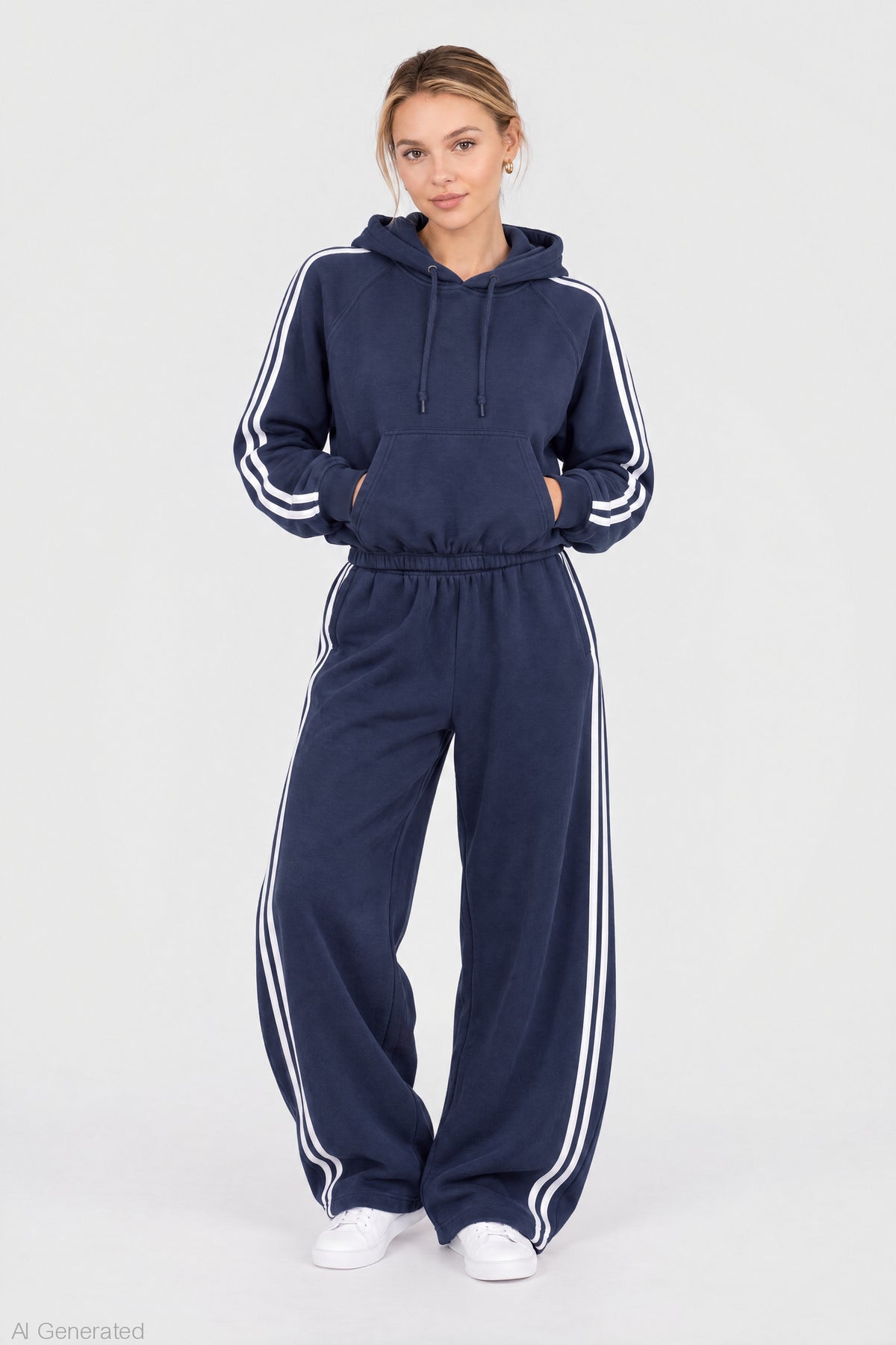 Striped Trim Barrel Leg Jogger - Dark Blue