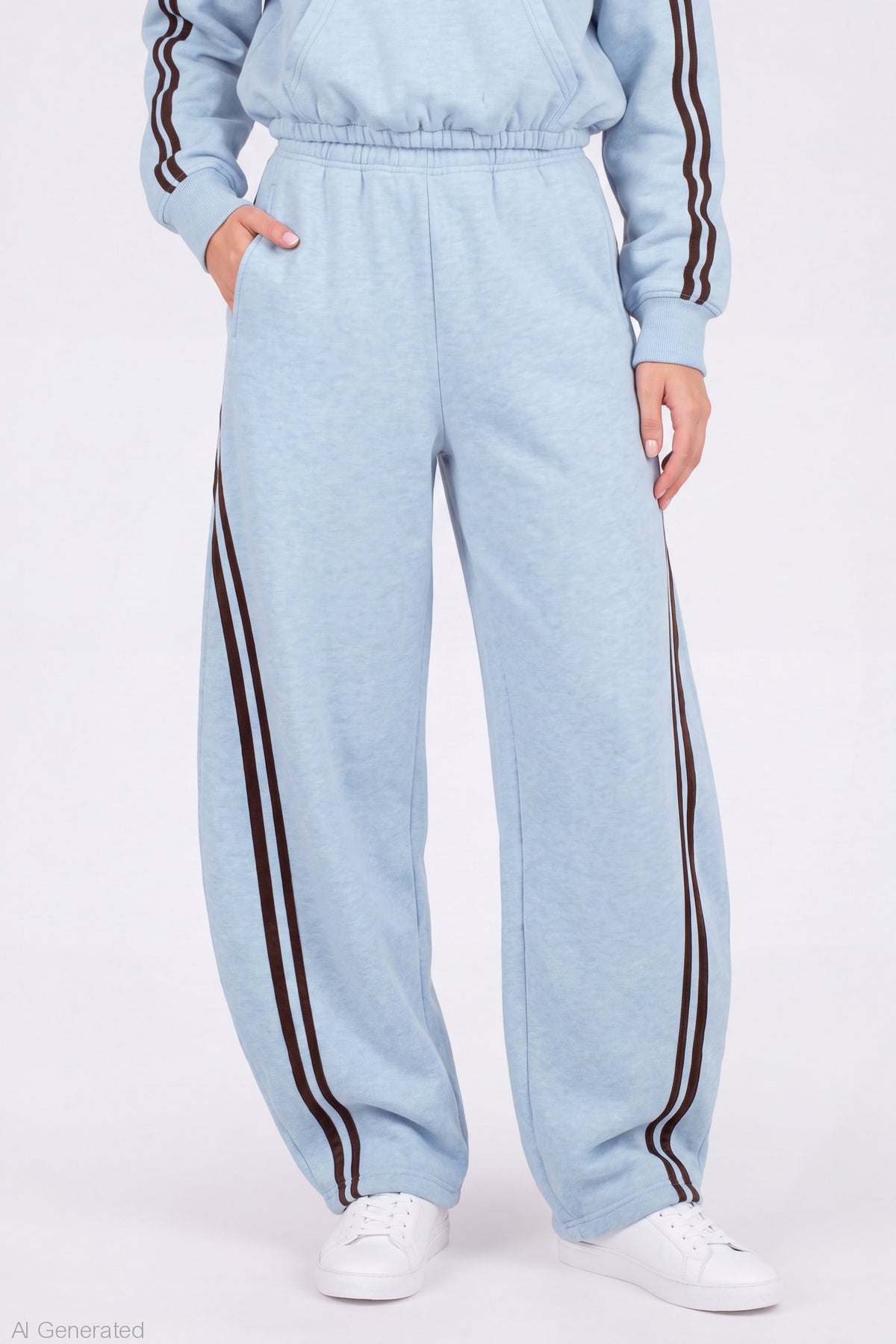 Alt View 3. Striped Trim Barrel Leg Jogger - Light Blue