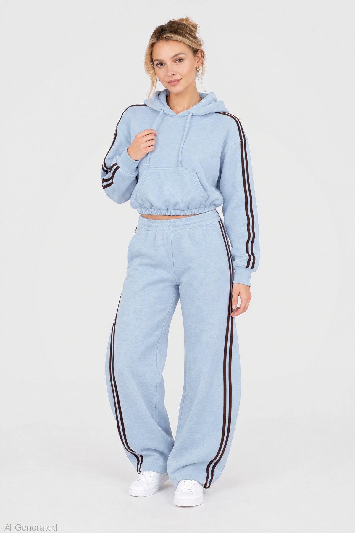 Striped Trim Barrel Leg Jogger - Light Blue