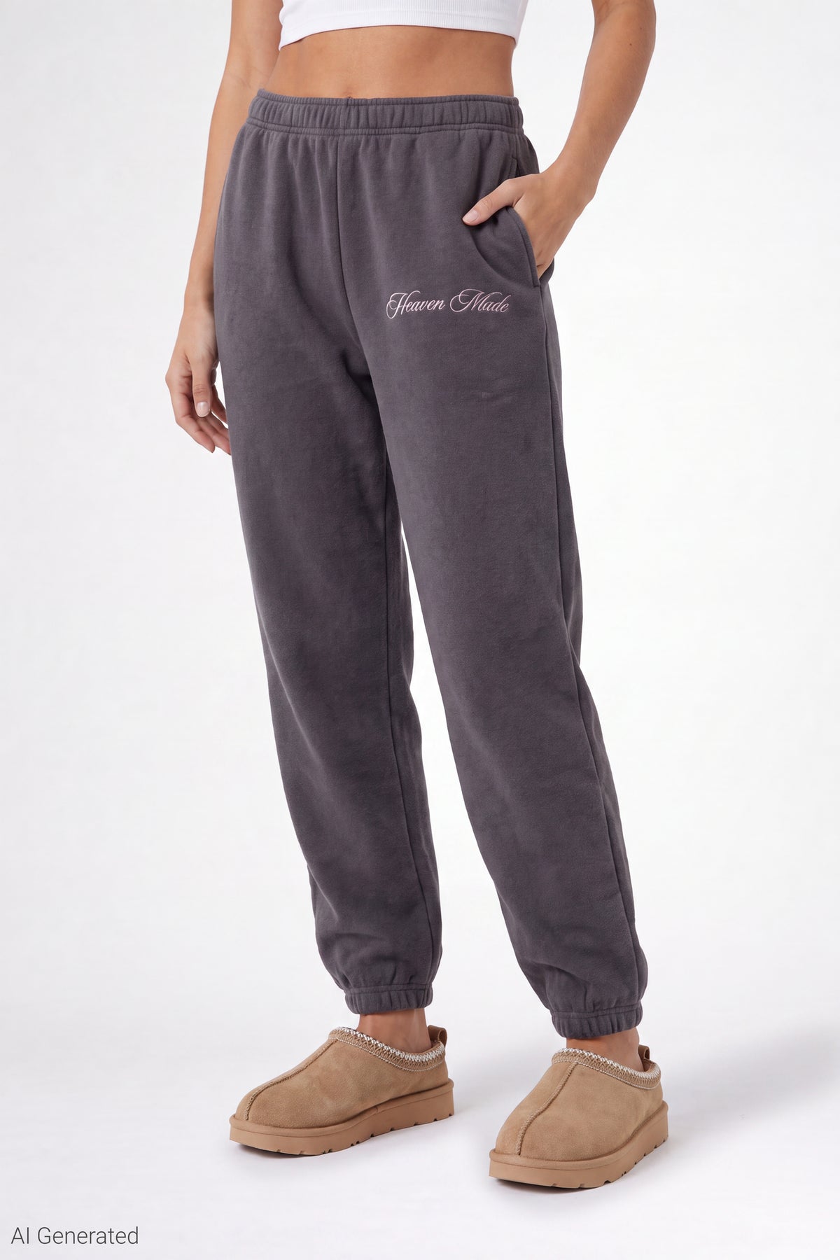 Alt View 3. Fleece Graphic Boyfriend Jogger - Charcoal