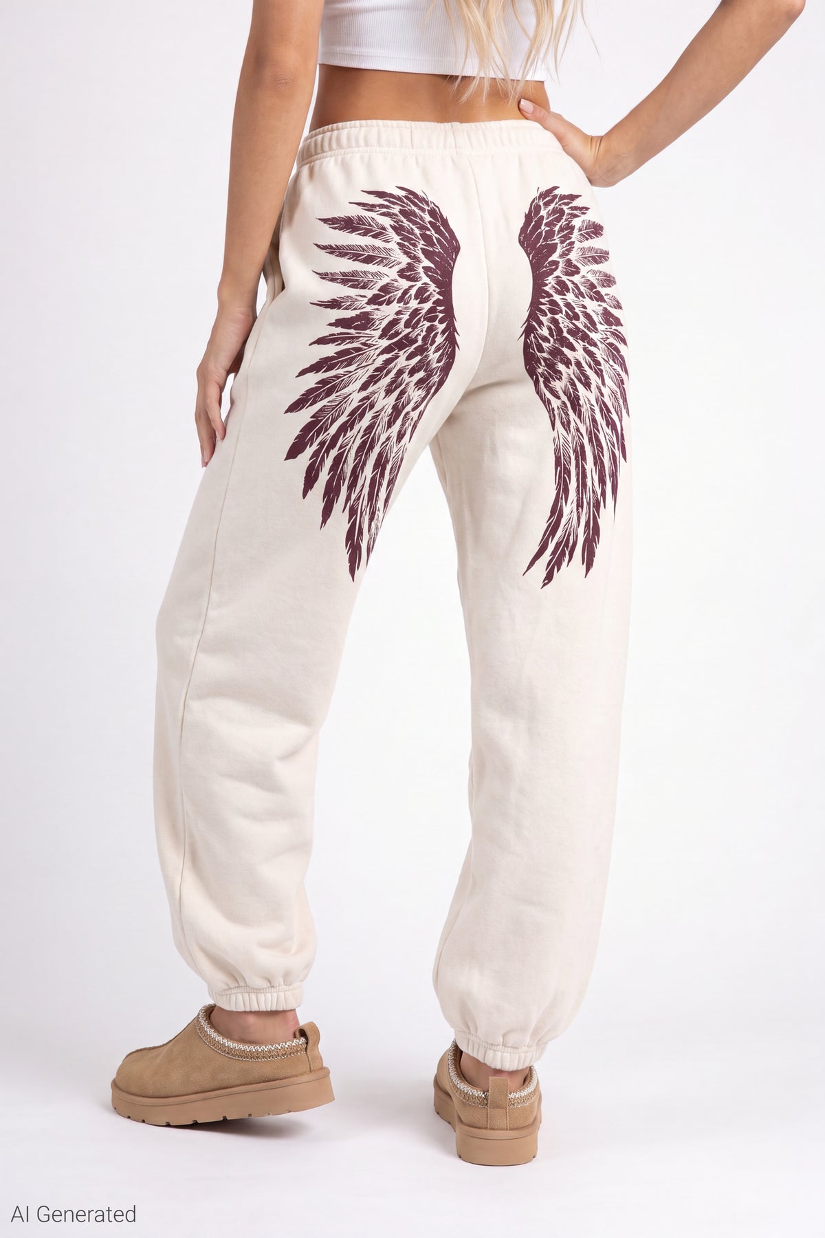 Alt View 3. Fleece Graphic Boyfriend Jogger - White