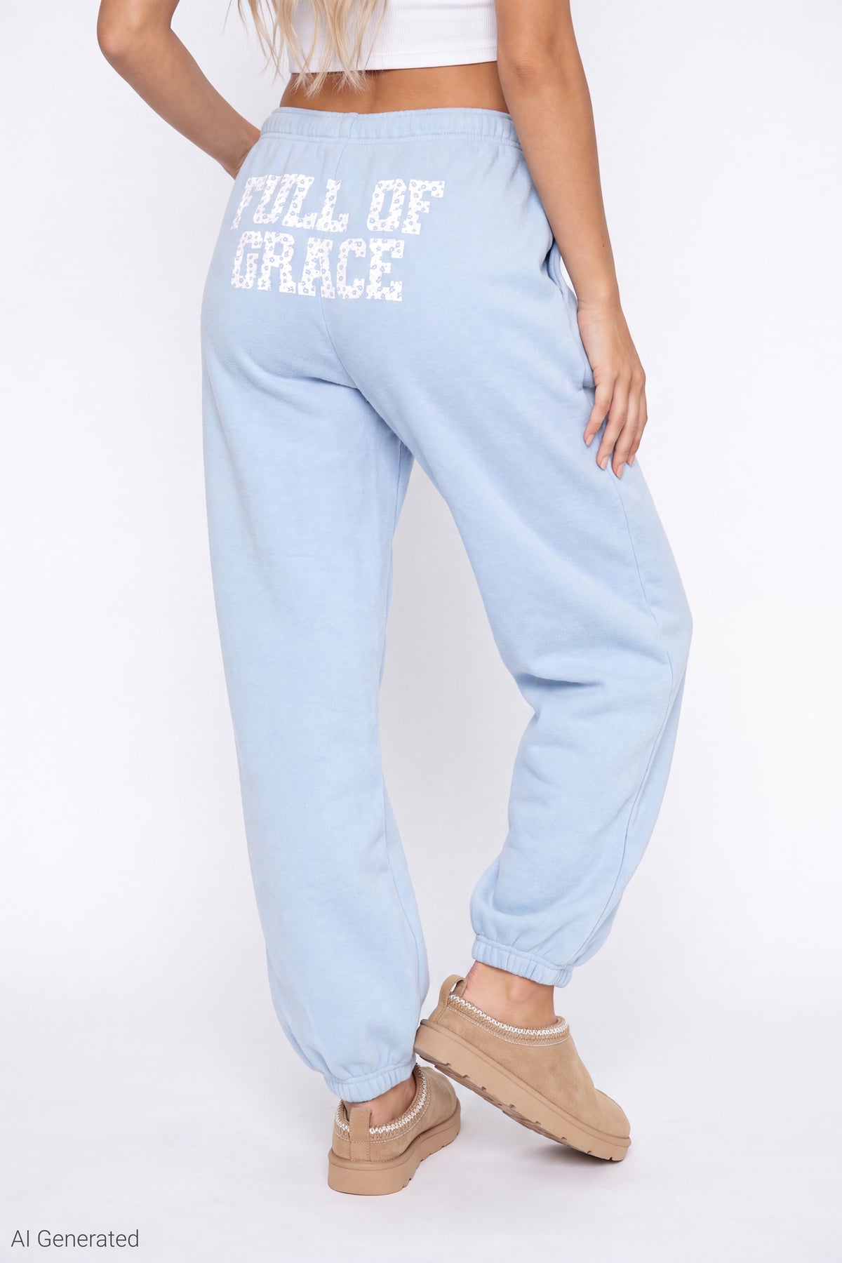 Alt View 3. Fleece Graphic Boyfriend Jogger - Light Blue