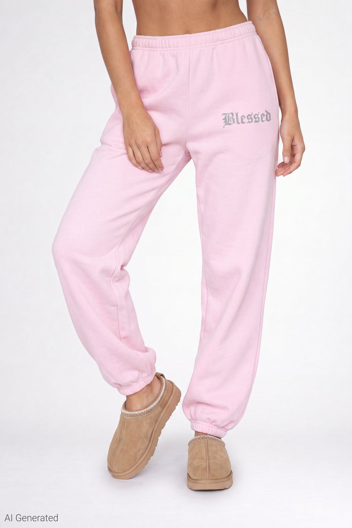 Alt View 3. Fleece Graphic Boyfriend Jogger - Pink