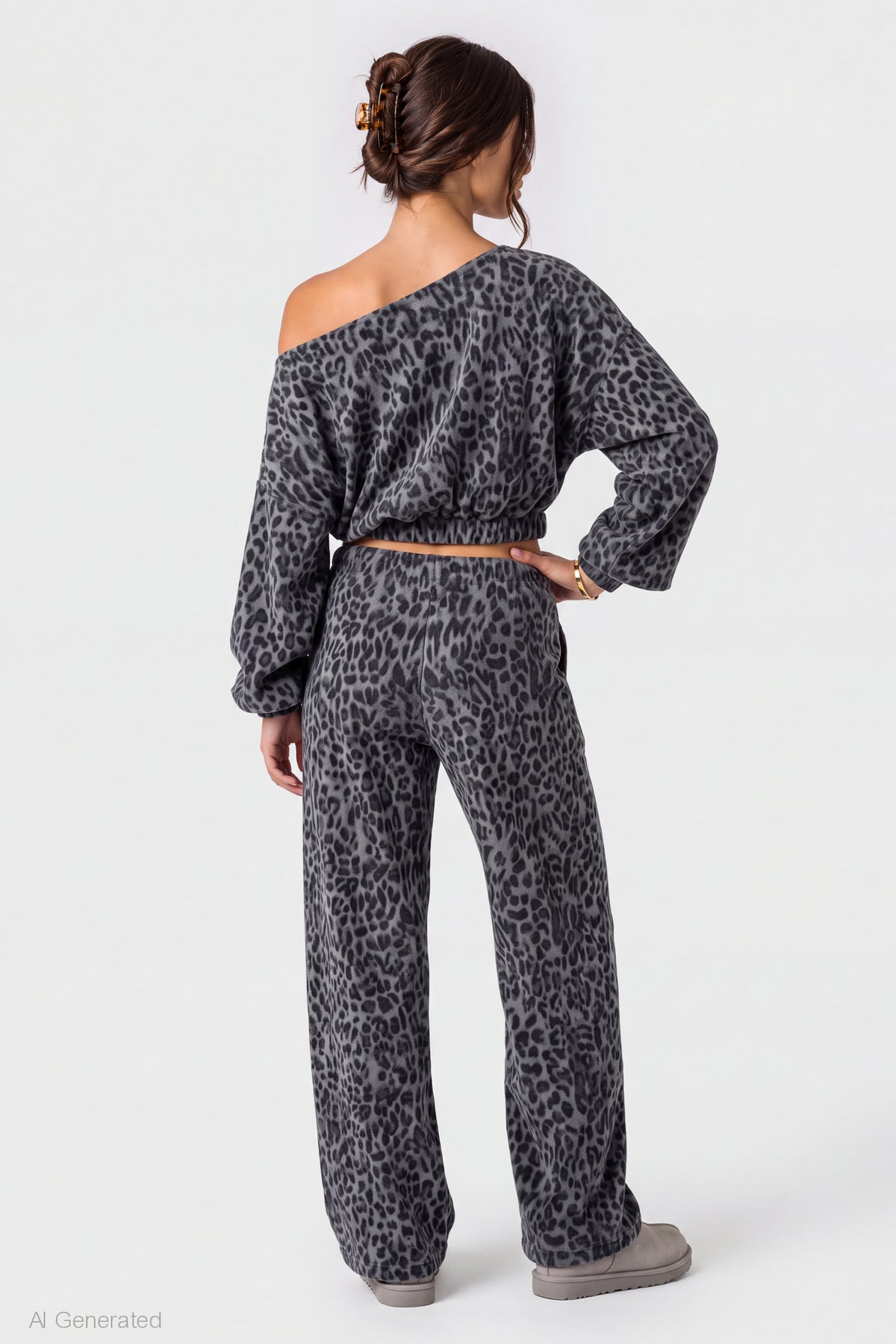 Alt View 2. Wide Leg Fleece Sweatpant - Dark Grey