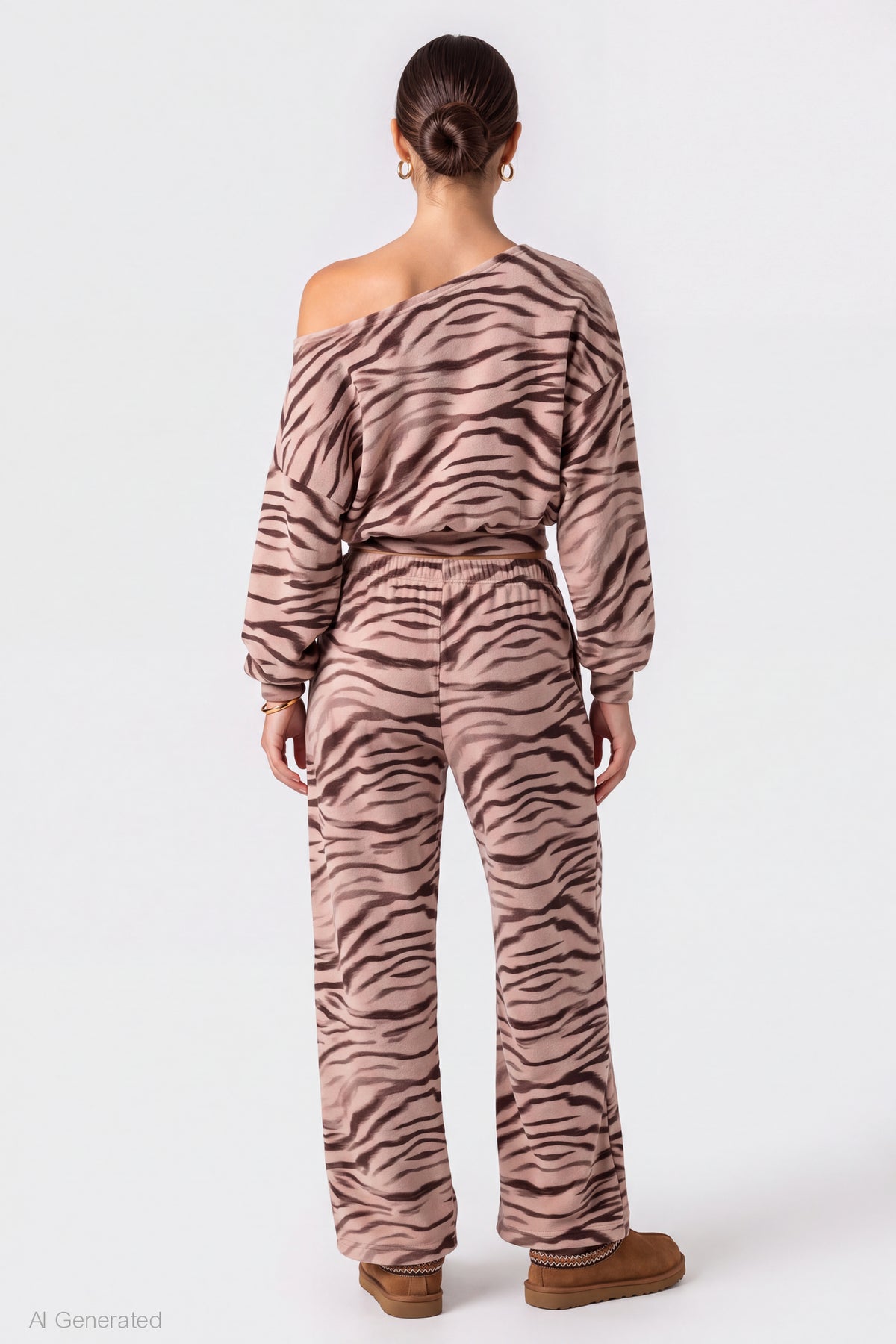 Alt View 2. Wide Leg Fleece Sweatpant - Light Brown