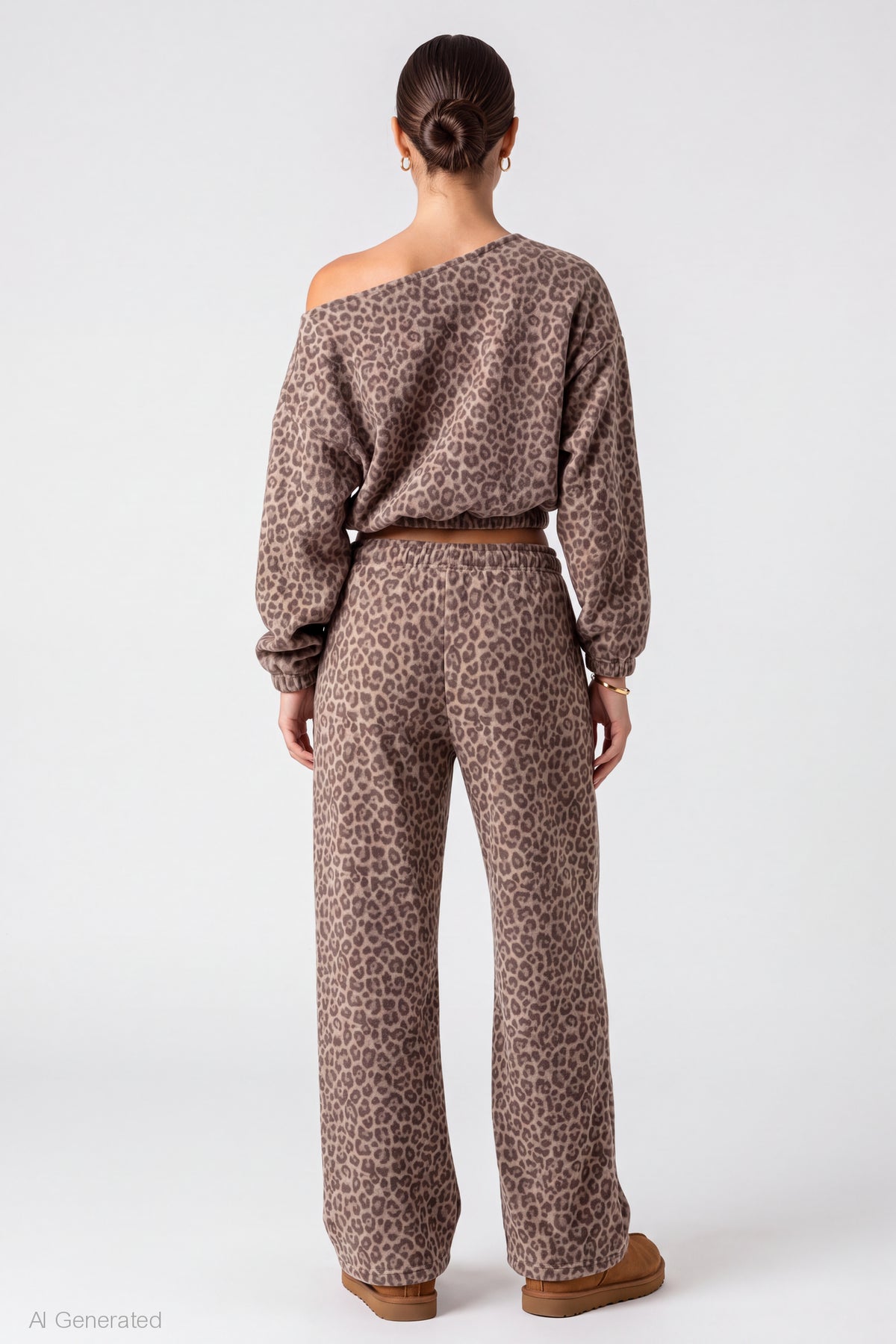 Alt View 2. Wide Leg Fleece Sweatpant - Leopard
