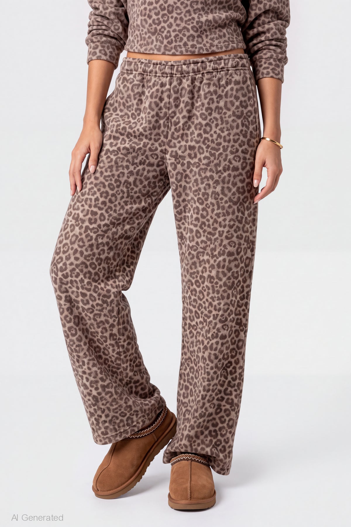 Alt View 3. Wide Leg Fleece Sweatpant - Leopard