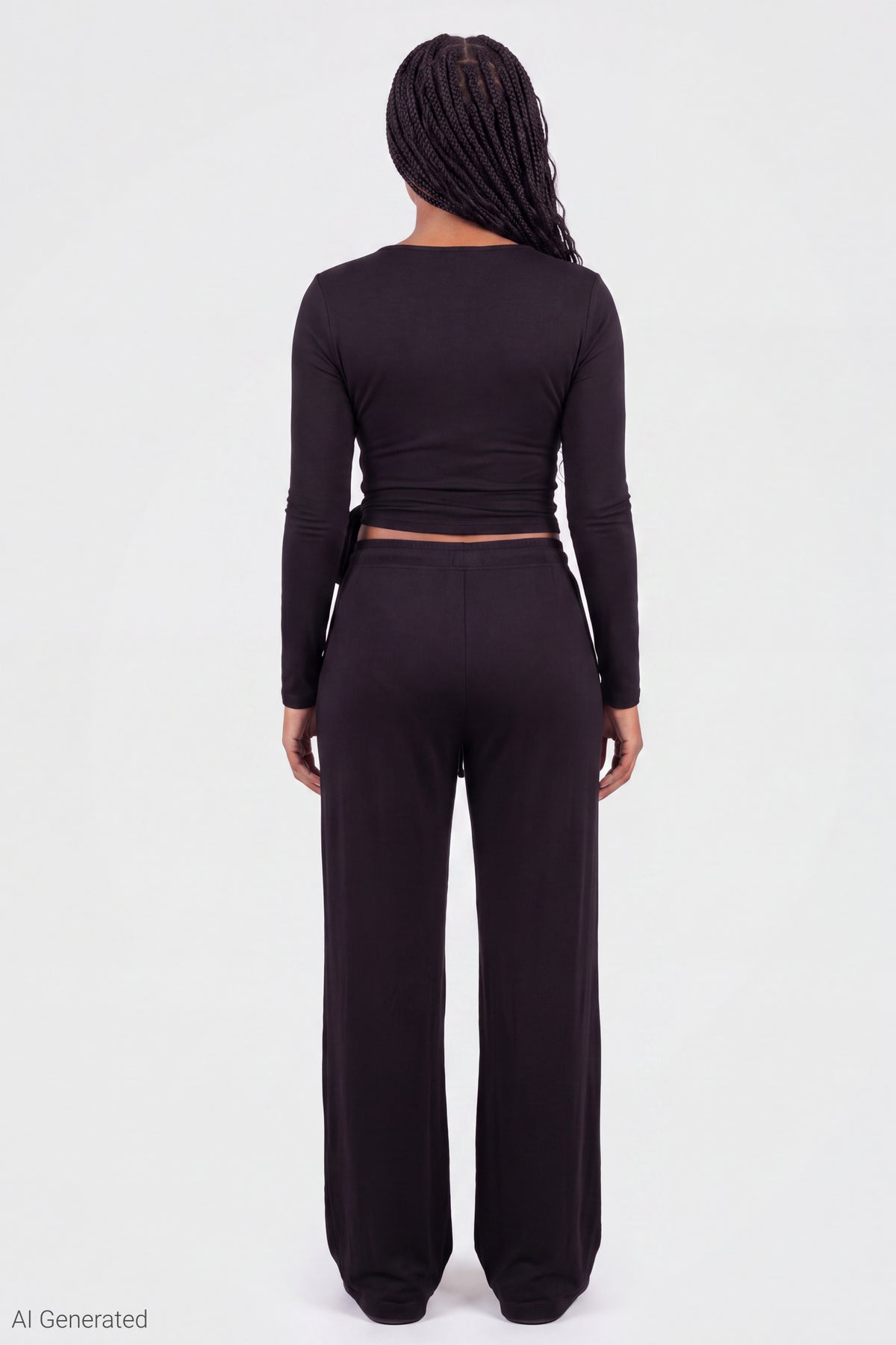 Alt View 3. Soft Long Sleeve Wrap Top - Black