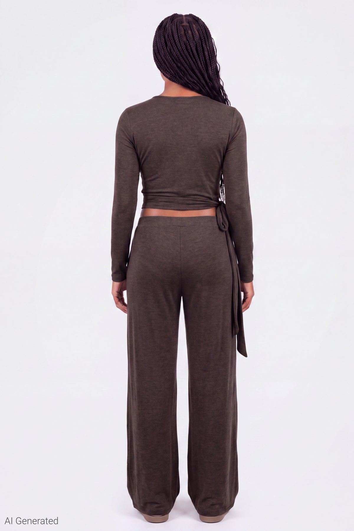 Alt View 3. Soft Long Sleeve Wrap Top - Brown