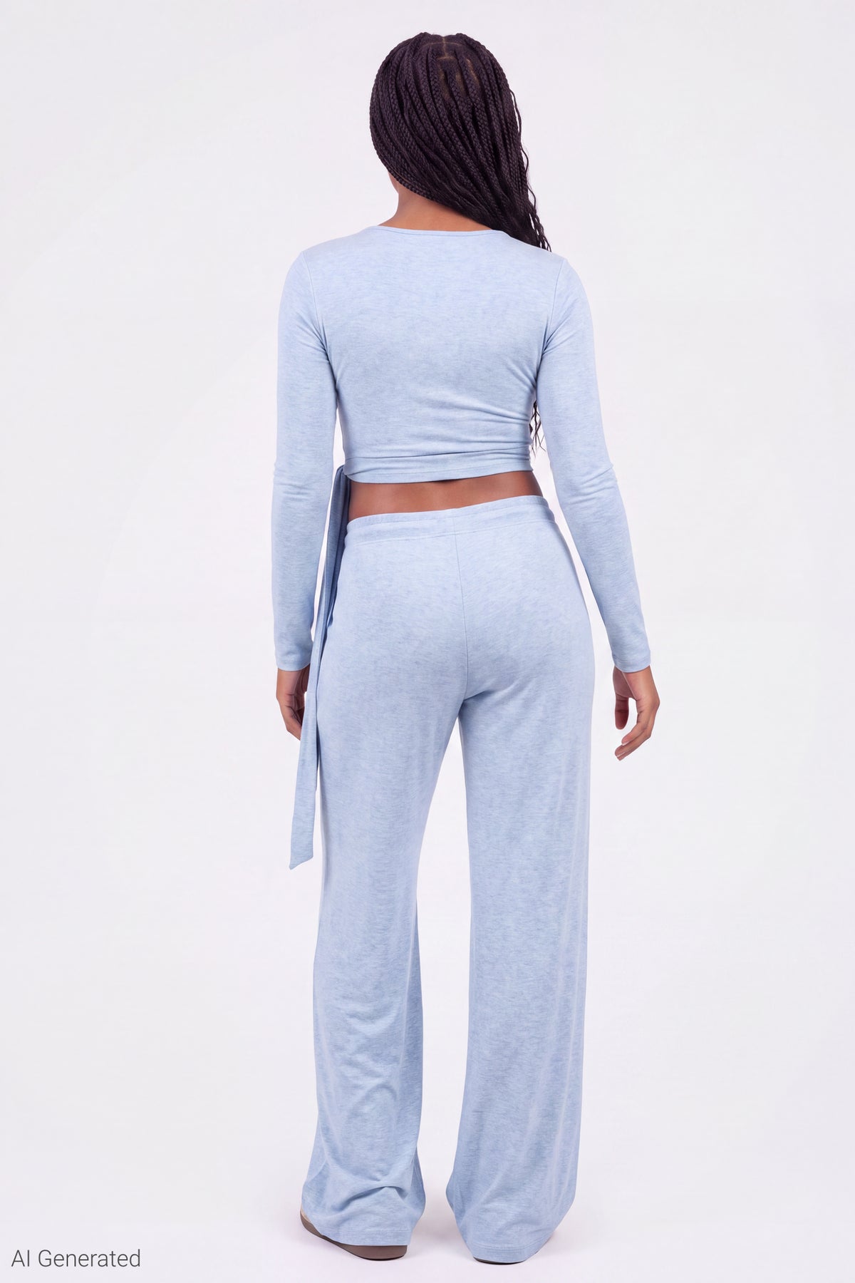 Alt View 3. Soft Long Sleeve Wrap Top - Light Blue