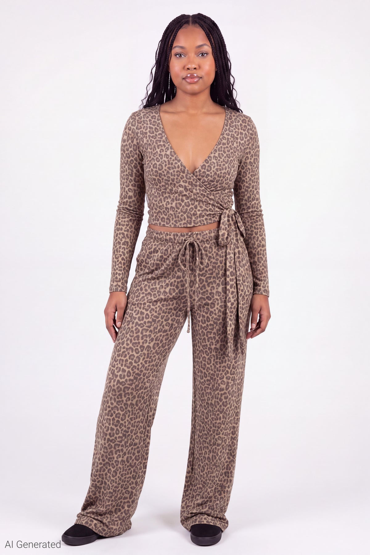 Alt View 2. Soft Long Sleeve Wrap Top - Leopard