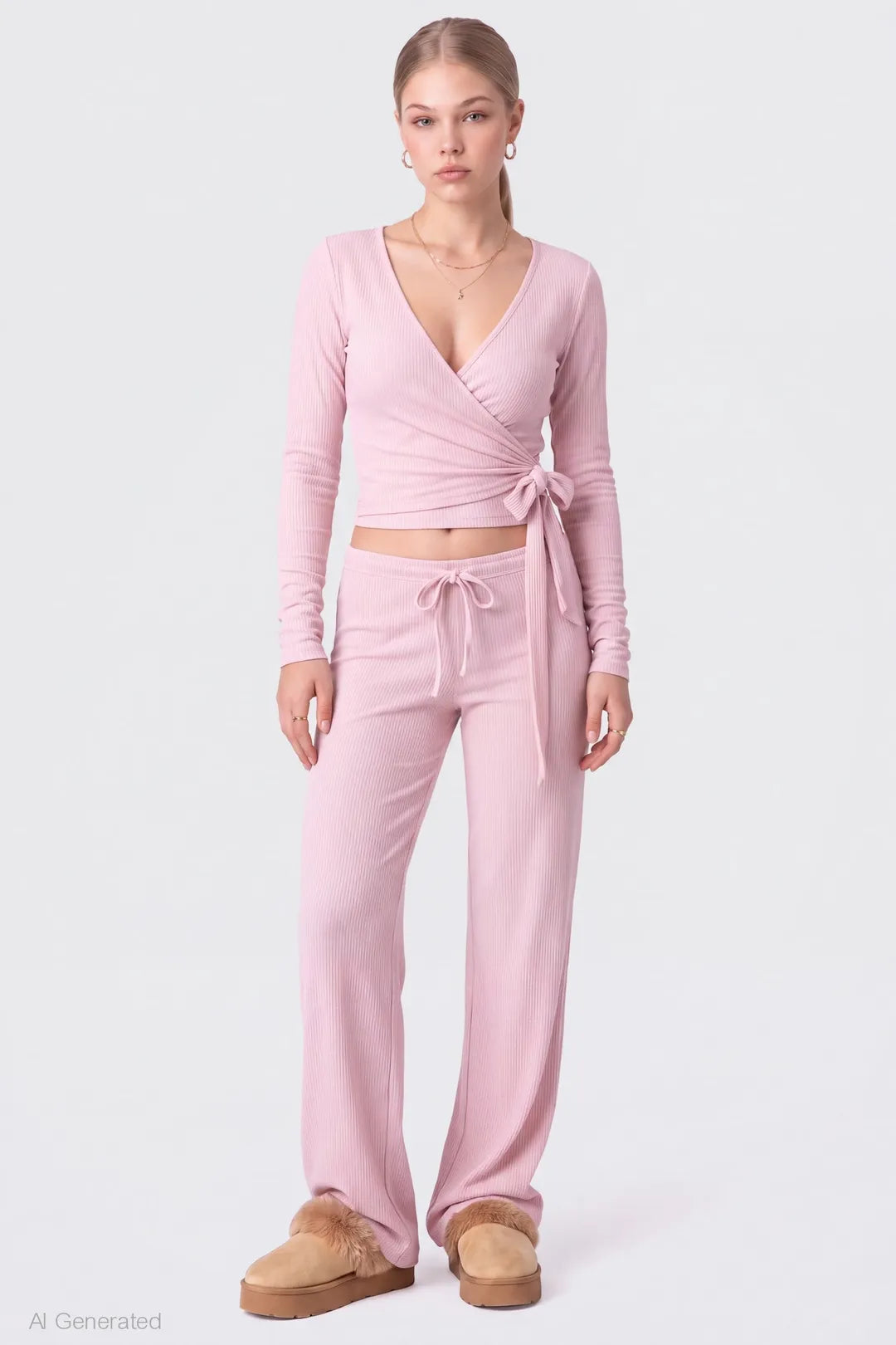 Alt View 3. Soft Long Sleeve Wrap Top - Pink