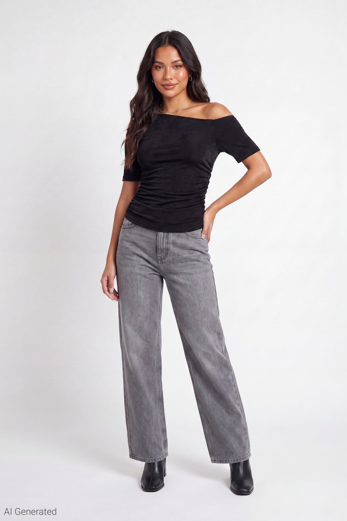 Alt View 2. Slinky Off Shoulder Top - Black